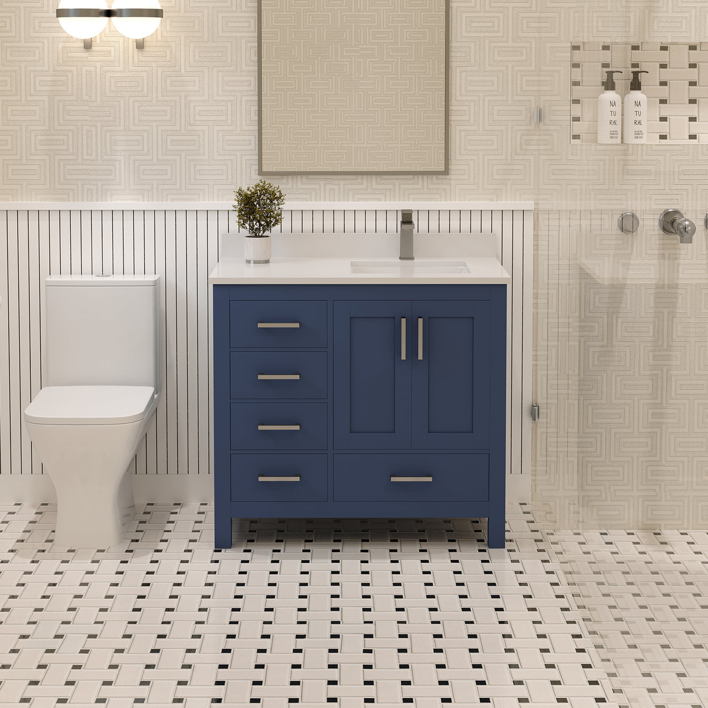 Rooh 36 Inch Right Solid Wood Single Bathroom Vanity with Quartz Countertop