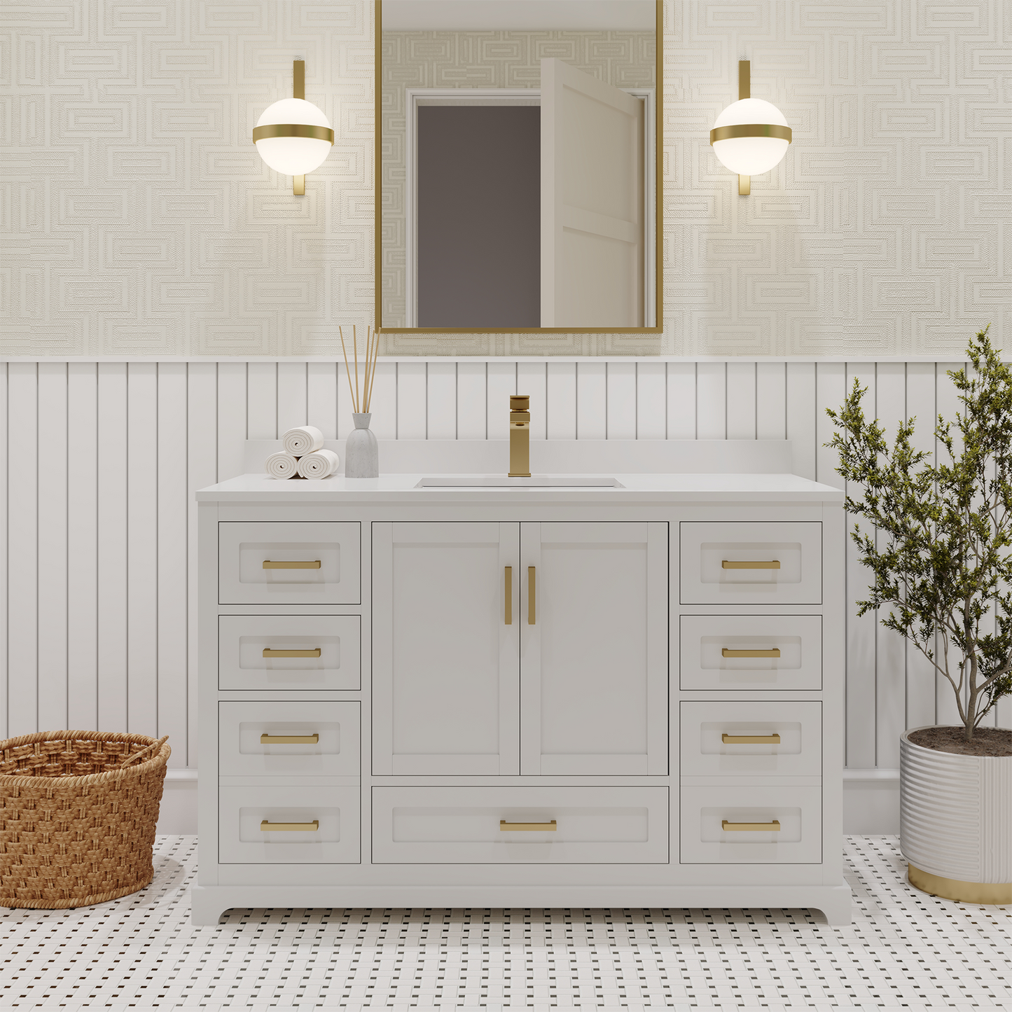Maya 48 Inch Solid Wood Single Bathroom Vanity with Quartz Countertop