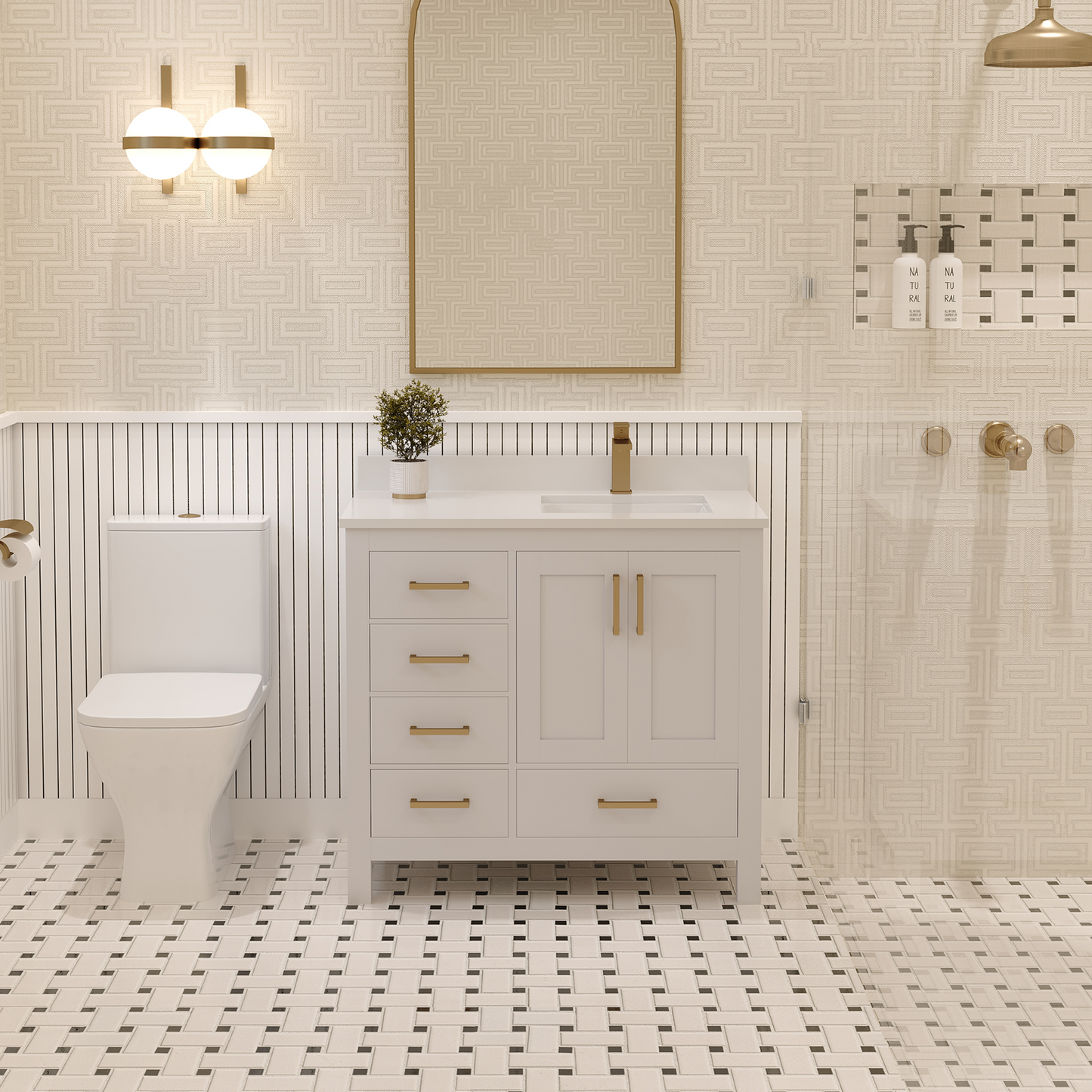 Rooh 36 Inch Right Solid Wood Single Bathroom Vanity with Quartz Countertop