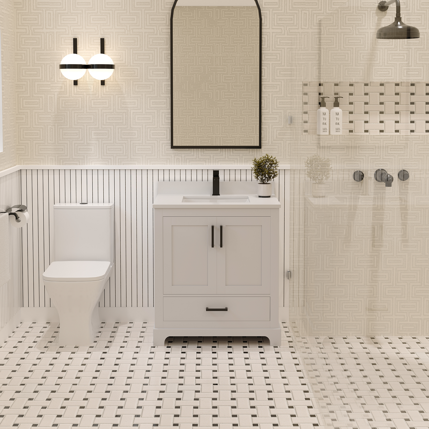Maya 30 Inch Solid Wood Single Bathroom Vanity with Quartz Countertop