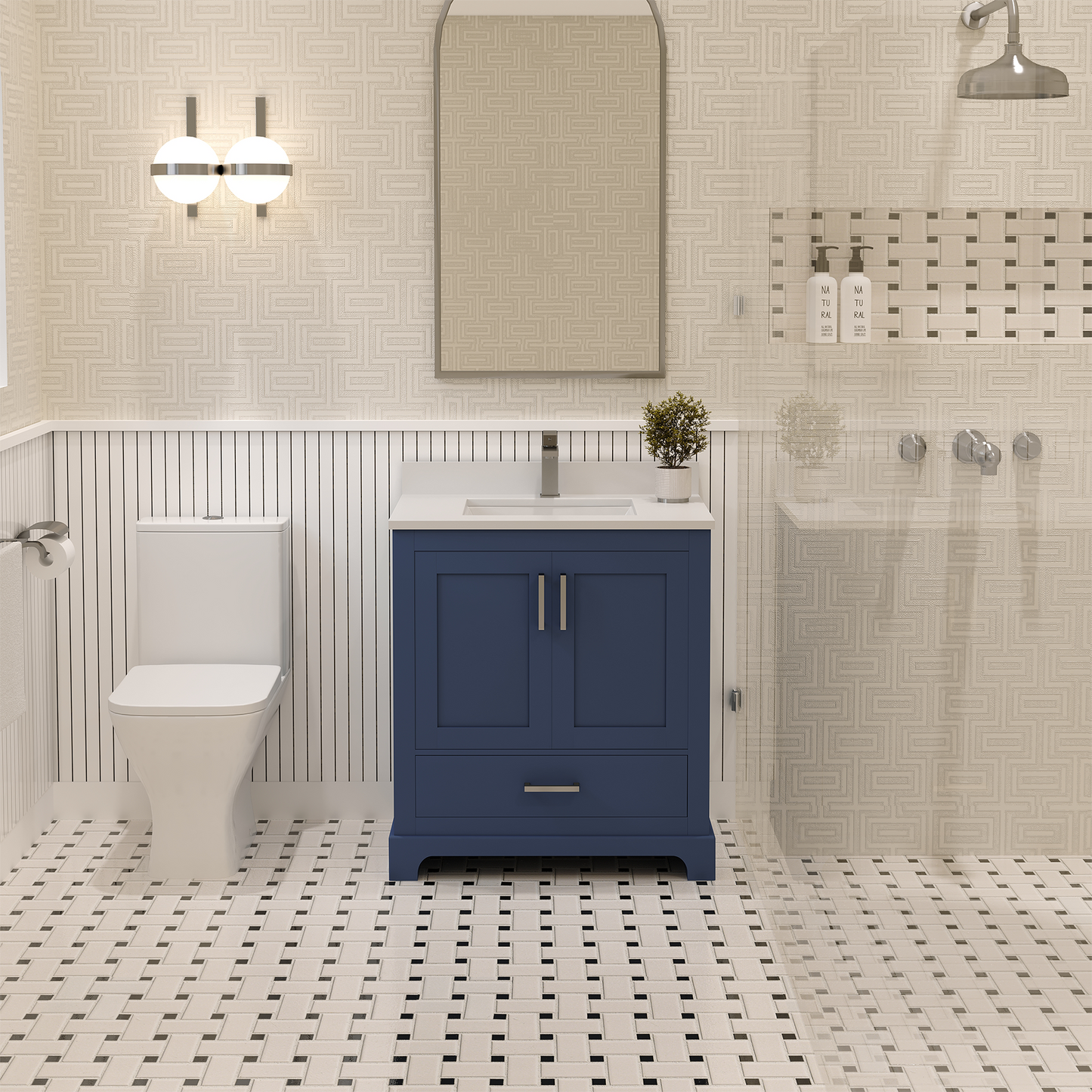 Maya 30 Inch Solid Wood Single Bathroom Vanity with Quartz Countertop
