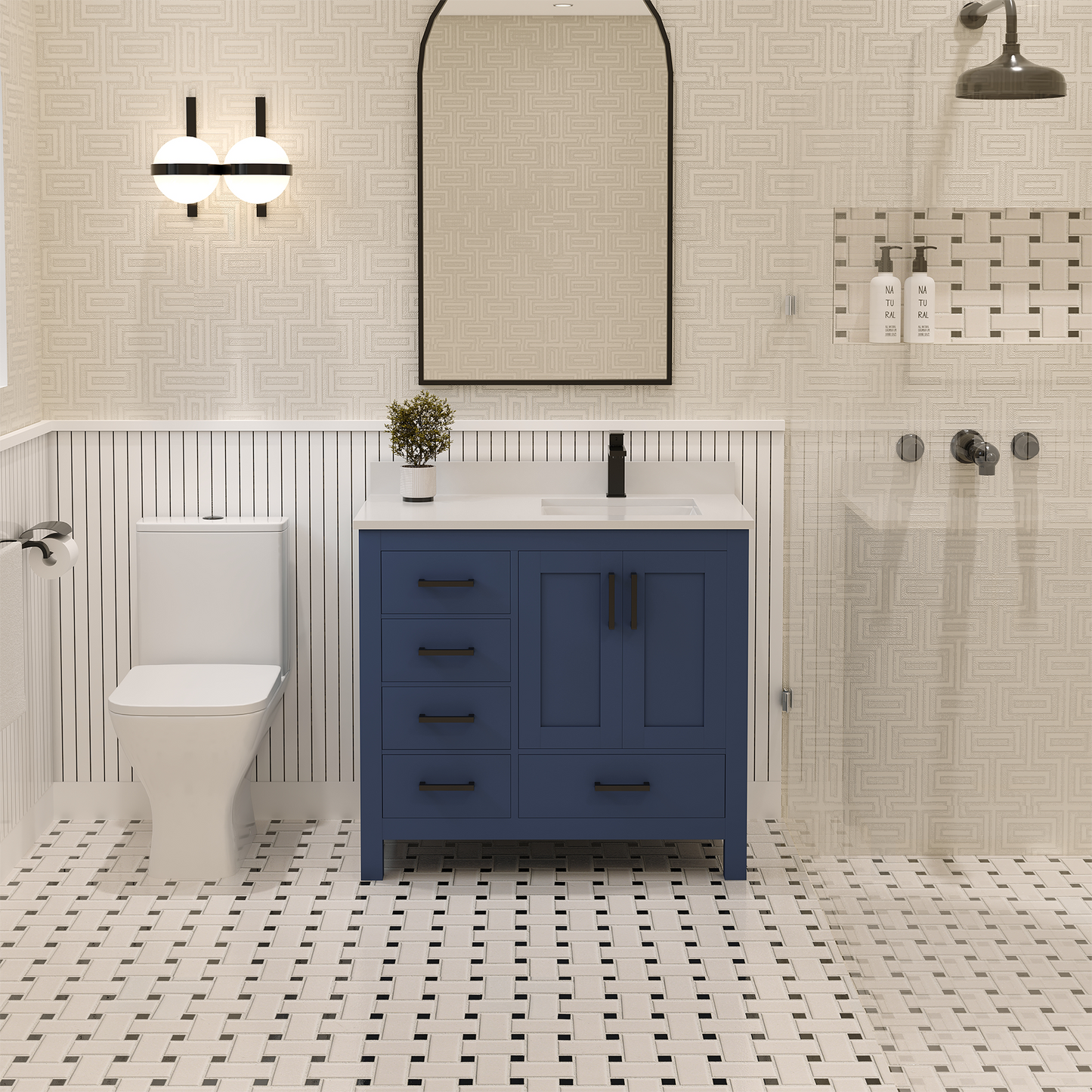 Rooh 36 Inch Right Solid Wood Single Bathroom Vanity with Quartz Countertop