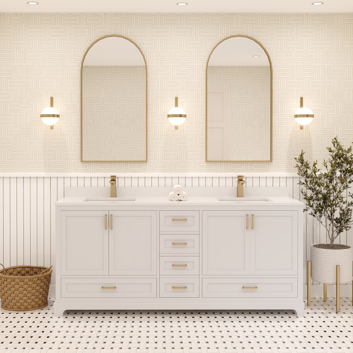 Maya 72 Inch Solid Wood Double Bathroom Vanity with Quartz Countertop