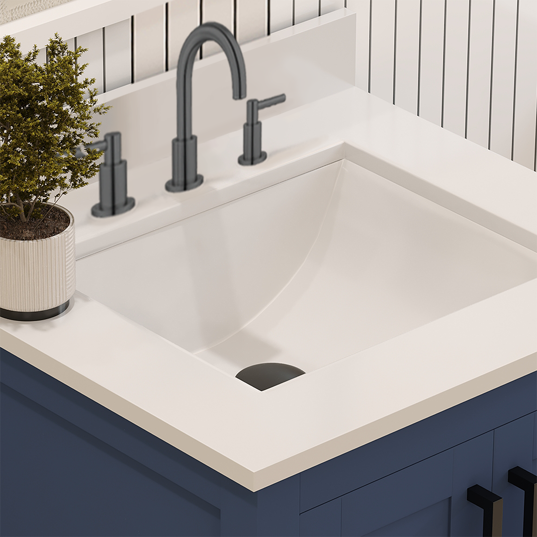 Rooh 24 Inch Solid Wood Bathroom Vanity with Undermount single Rectangle sink & White Quartz countertop 0.75 inch edge in white