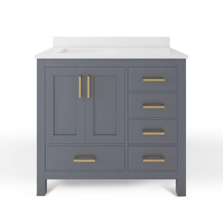 Rooh 36 Inch Left Solid Wood Single Bathroom Vanity with Quartz Countertop