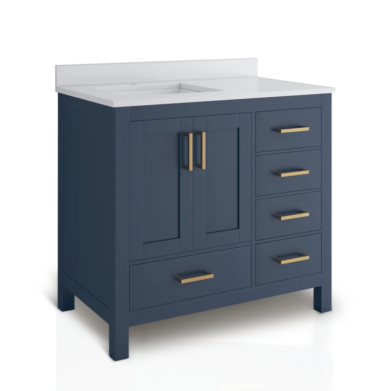 Rooh 36 Inch Left Solid Wood Single Bathroom Vanity with Quartz Countertop