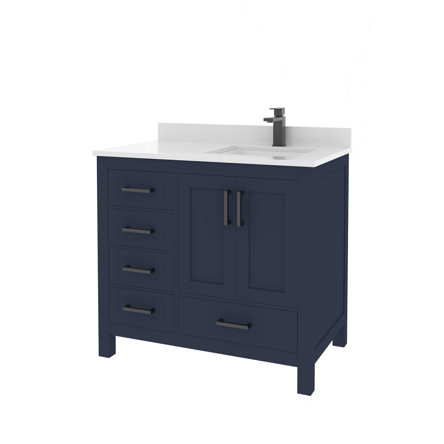 Rooh 36 Inch Right Solid Wood Single Bathroom Vanity with Quartz Countertop