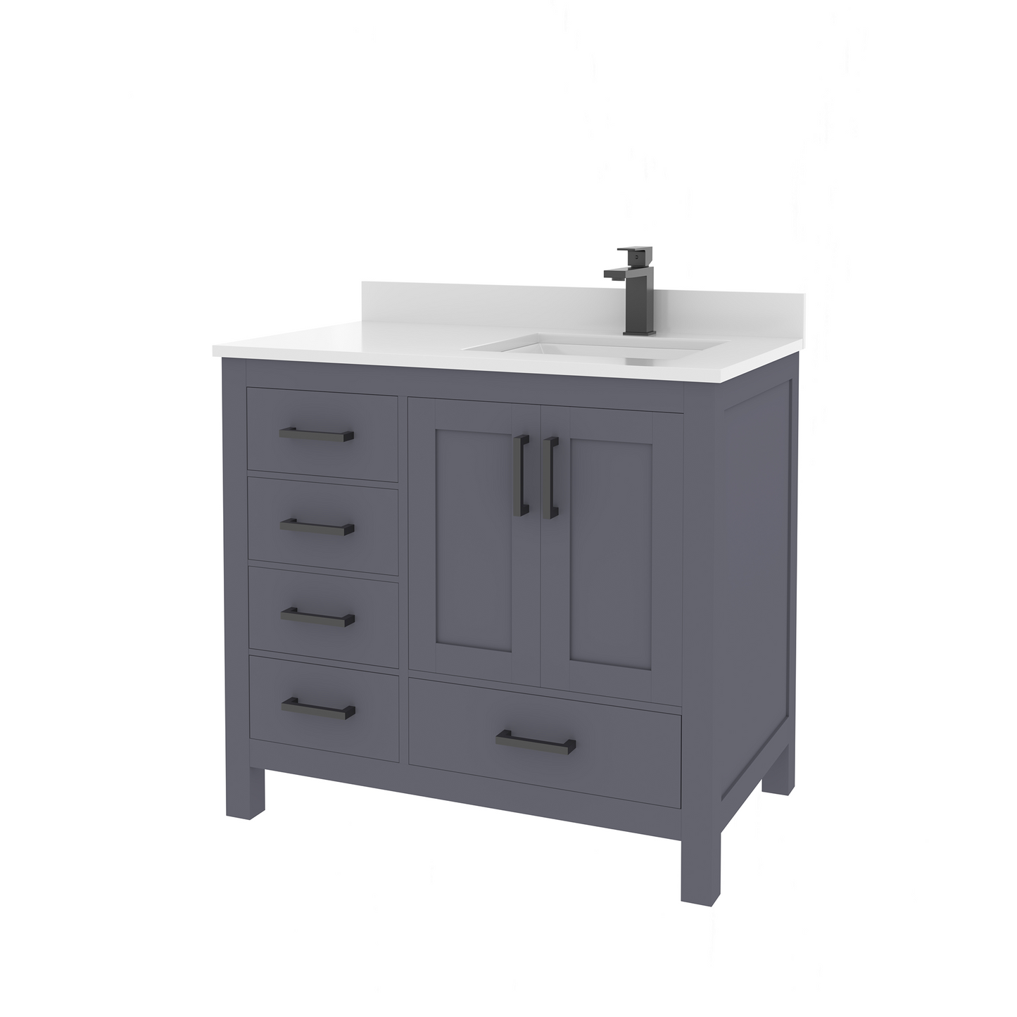 Rooh 36 Inch Right Solid Wood Single Bathroom Vanity with Undermount single Rectangle sink & White Quartz countertop 0.75 inch edge in white