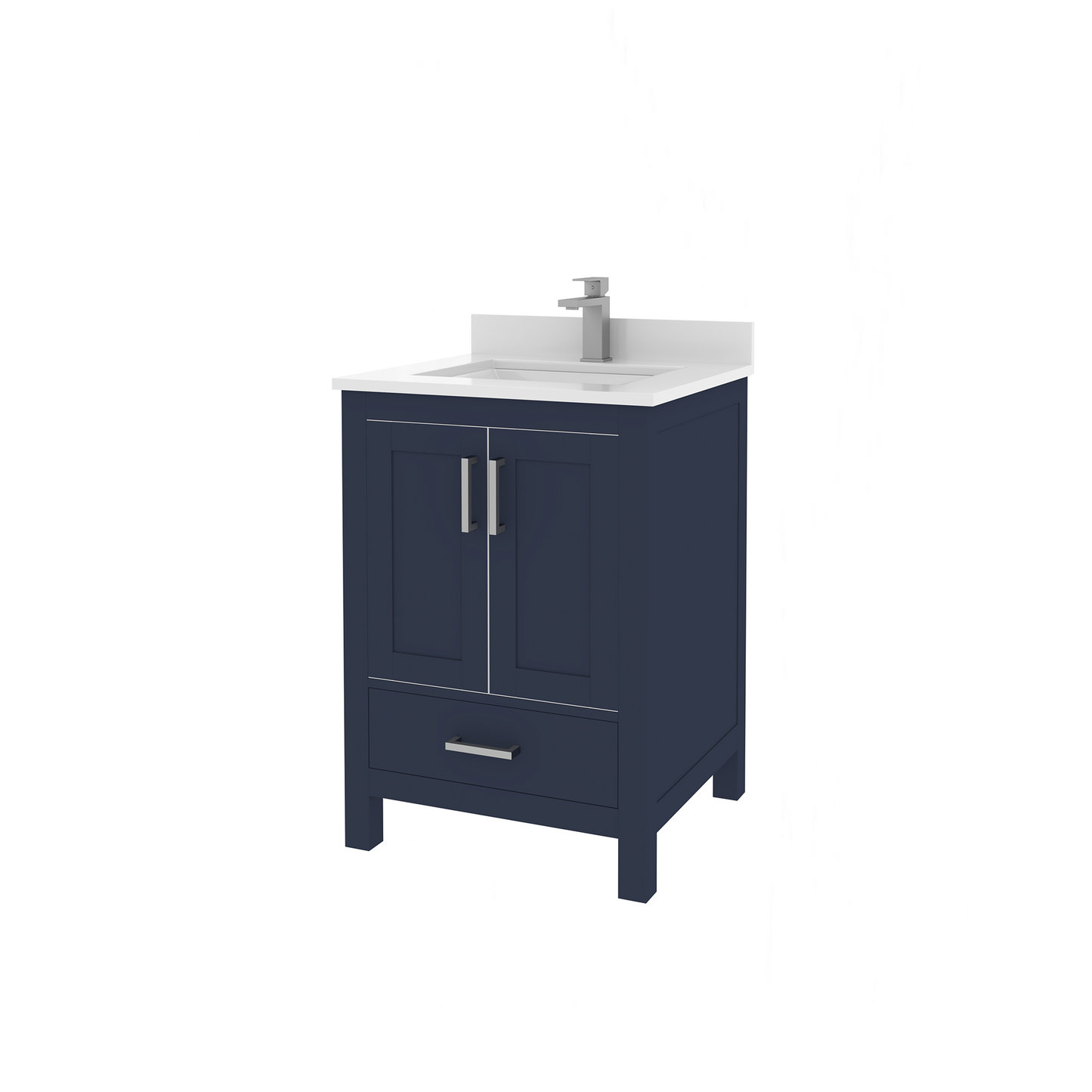 Rooh 24 Inch Solid Wood Bathroom Vanity with Undermount single Rectangle sink & White Quartz countertop 0.75 inch edge in white