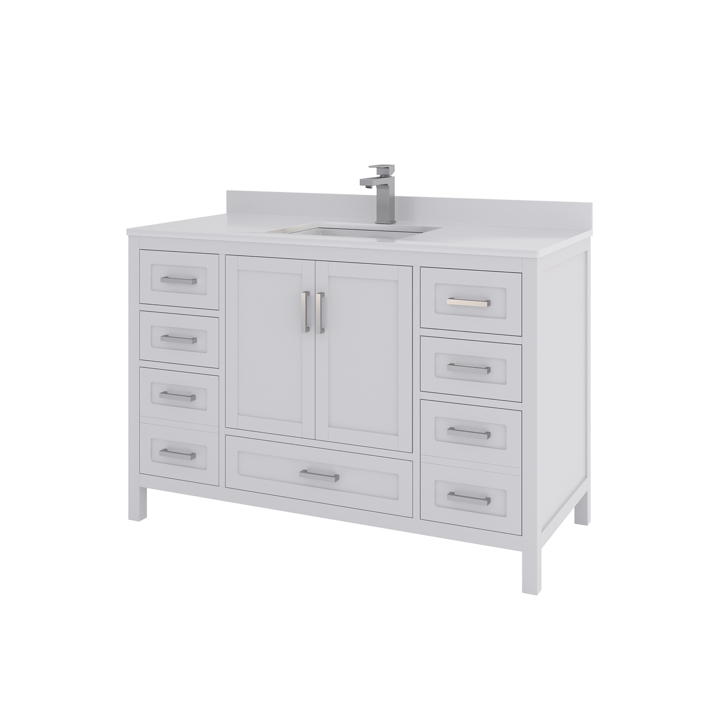 Rooh 48 Inch Solid Wood Bathroom Vanity with Undermount single Rectangle sink & White Quartz countertop 0.75 inch edge in white