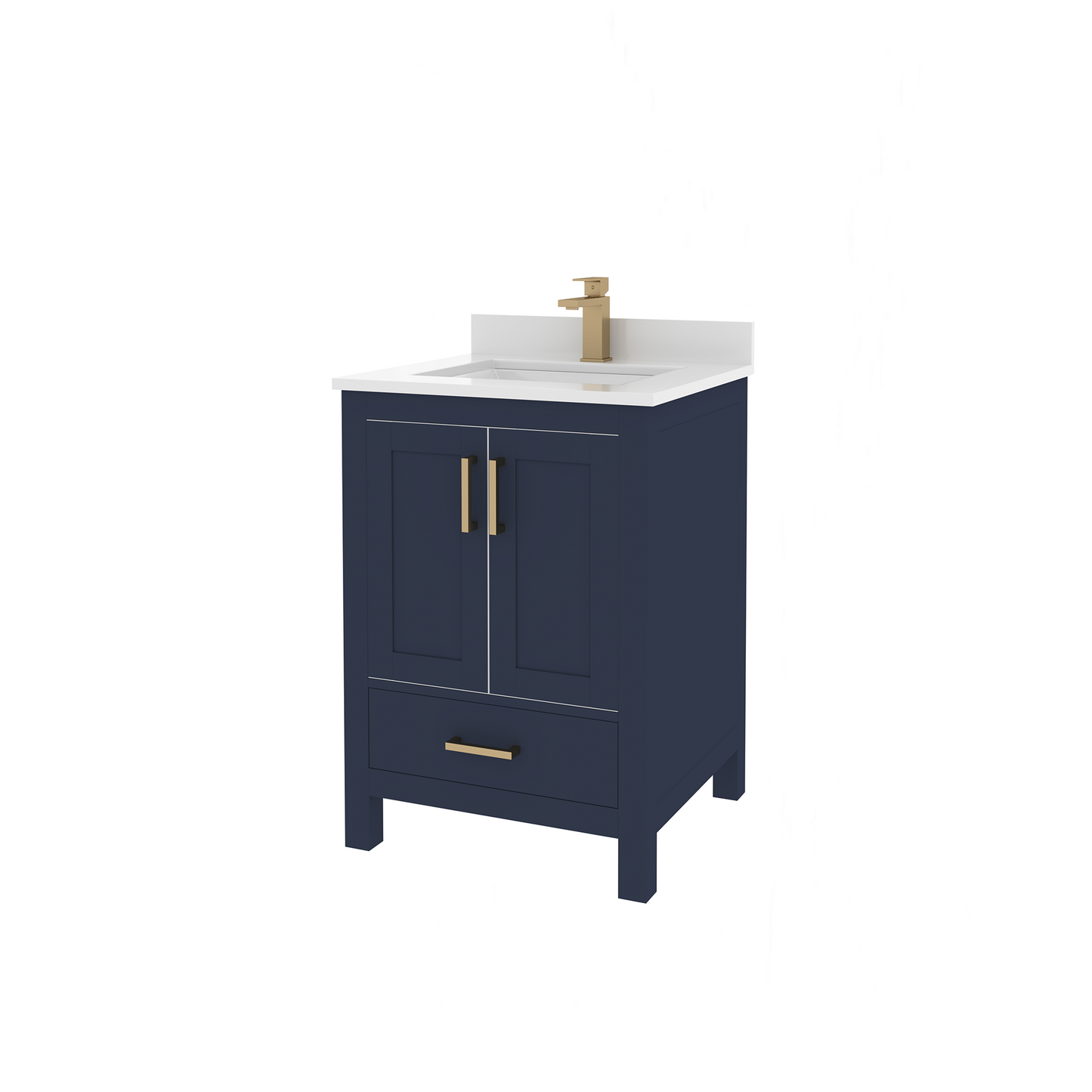 Rooh 24 Inch Solid Wood Bathroom Vanity with Undermount single Rectangle sink & White Quartz countertop 0.75 inch edge in white