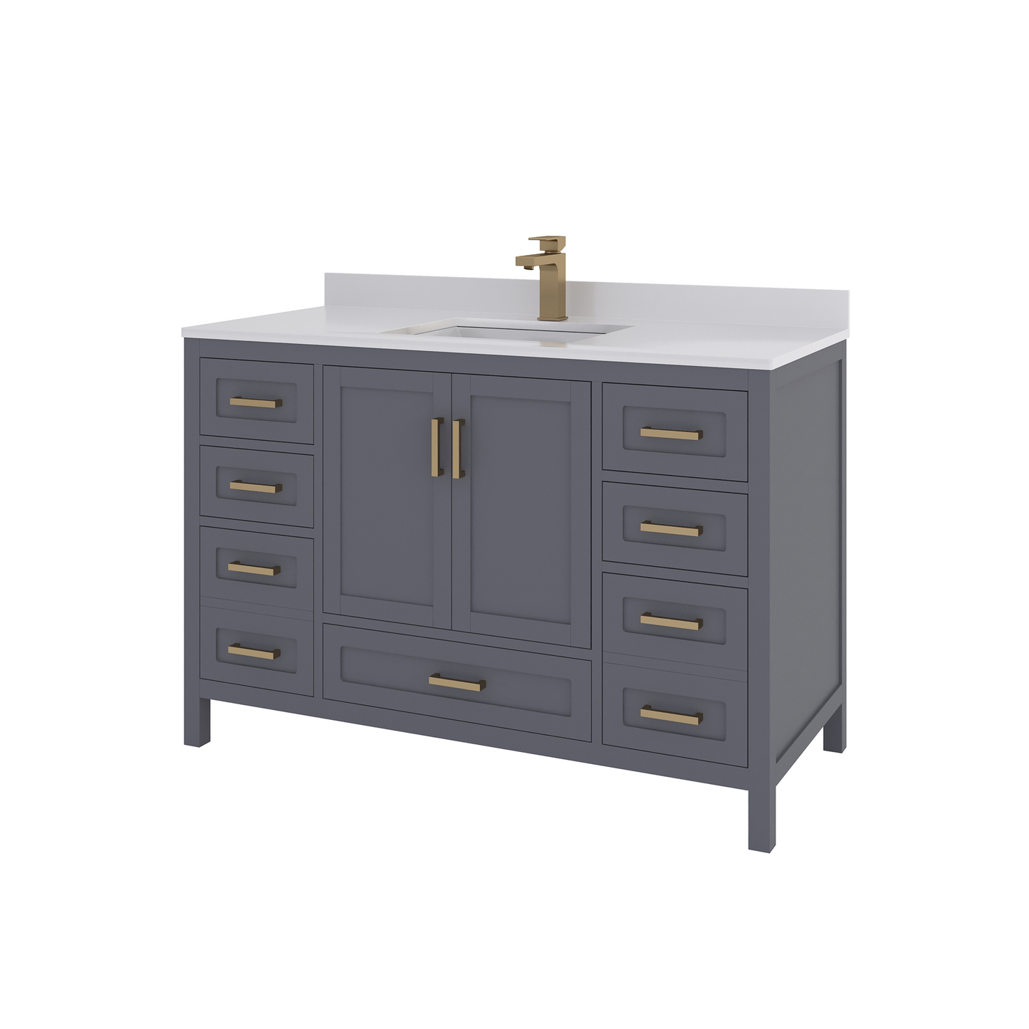 Rooh 48 Inch Solid Wood Bathroom Vanity with Undermount single Rectangle sink & White Quartz countertop 0.75 inch edge in white