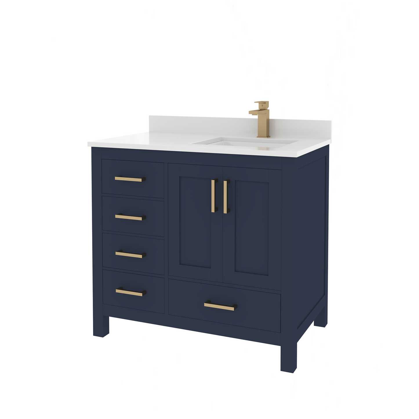 Rooh 36 Inch Right Solid Wood Single Bathroom Vanity with Quartz Countertop