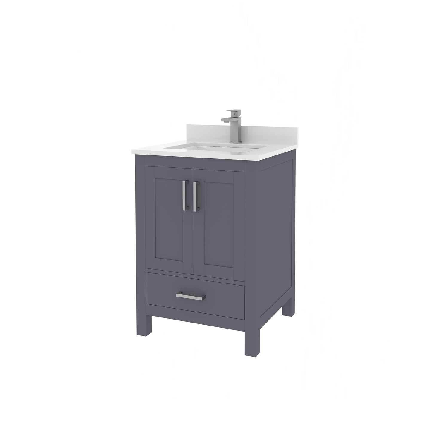 Rooh 24 Inch Solid Wood Bathroom Vanity with Undermount single Rectangle sink & White Quartz countertop 0.75 inch edge in white