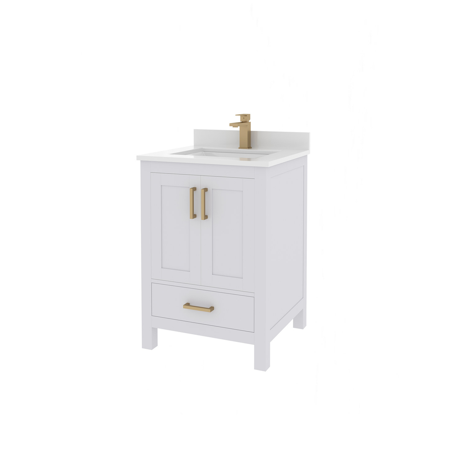 Rooh 24 Inch Solid Wood Bathroom Vanity with Undermount single Rectangle sink & White Quartz countertop 0.75 inch edge in white