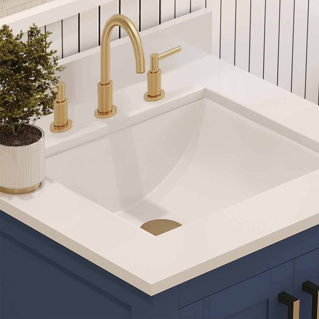 Rooh 24 Inch Solid Wood Bathroom Vanity with Undermount single Rectangle sink & White Quartz countertop 0.75 inch edge in white