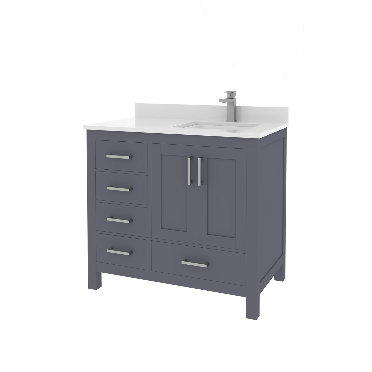 Rooh 36 Inch Right Solid Wood Single Bathroom Vanity with Quartz Countertop