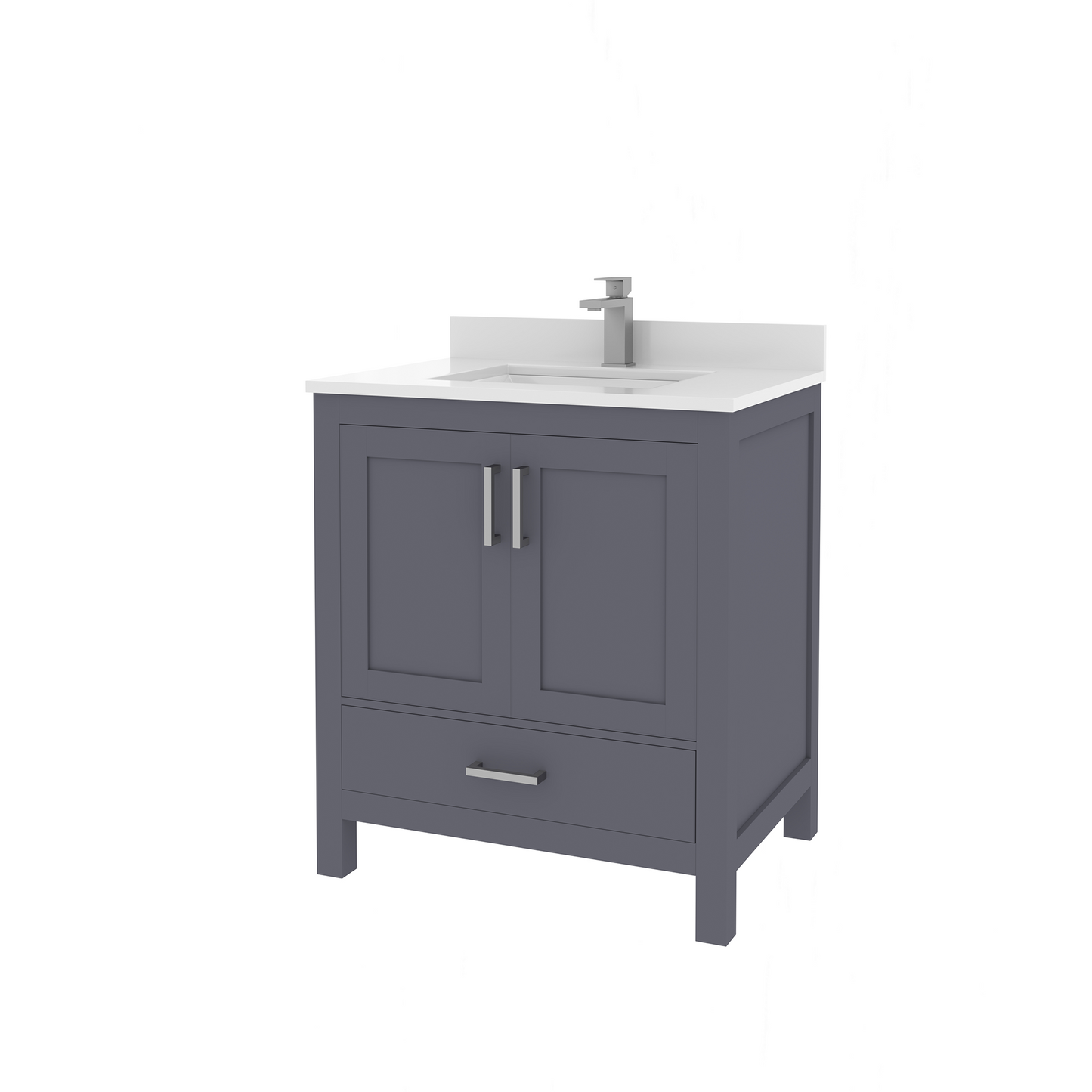 Rooh 30 Inch Solid Wood Bathroom Vanity with Undermount single Rectangle sink & White Quartz countertop 0.75 inch edge in white