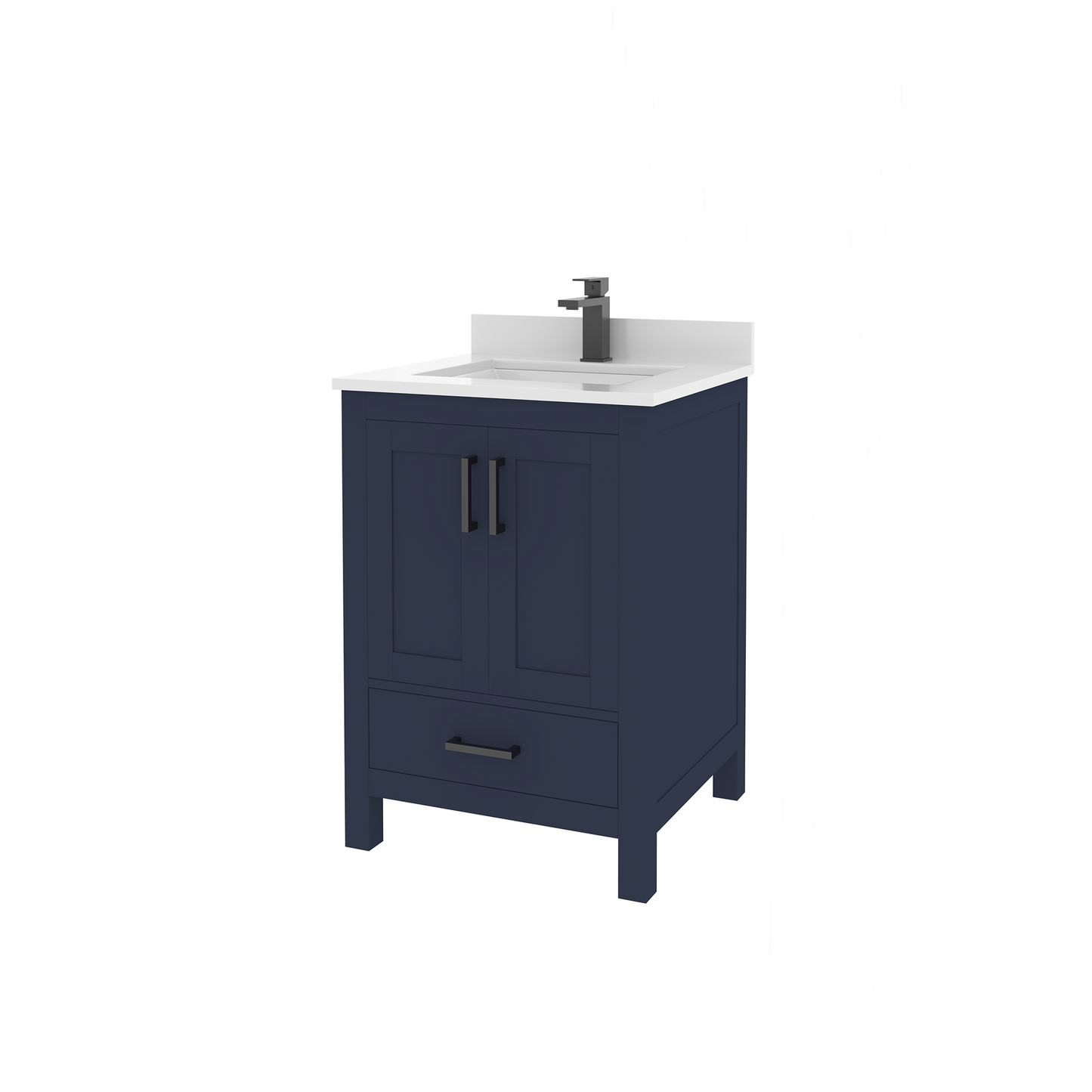 Rooh 24 Inch Solid Wood Bathroom Vanity with Undermount single Rectangle sink & White Quartz countertop 0.75 inch edge in white