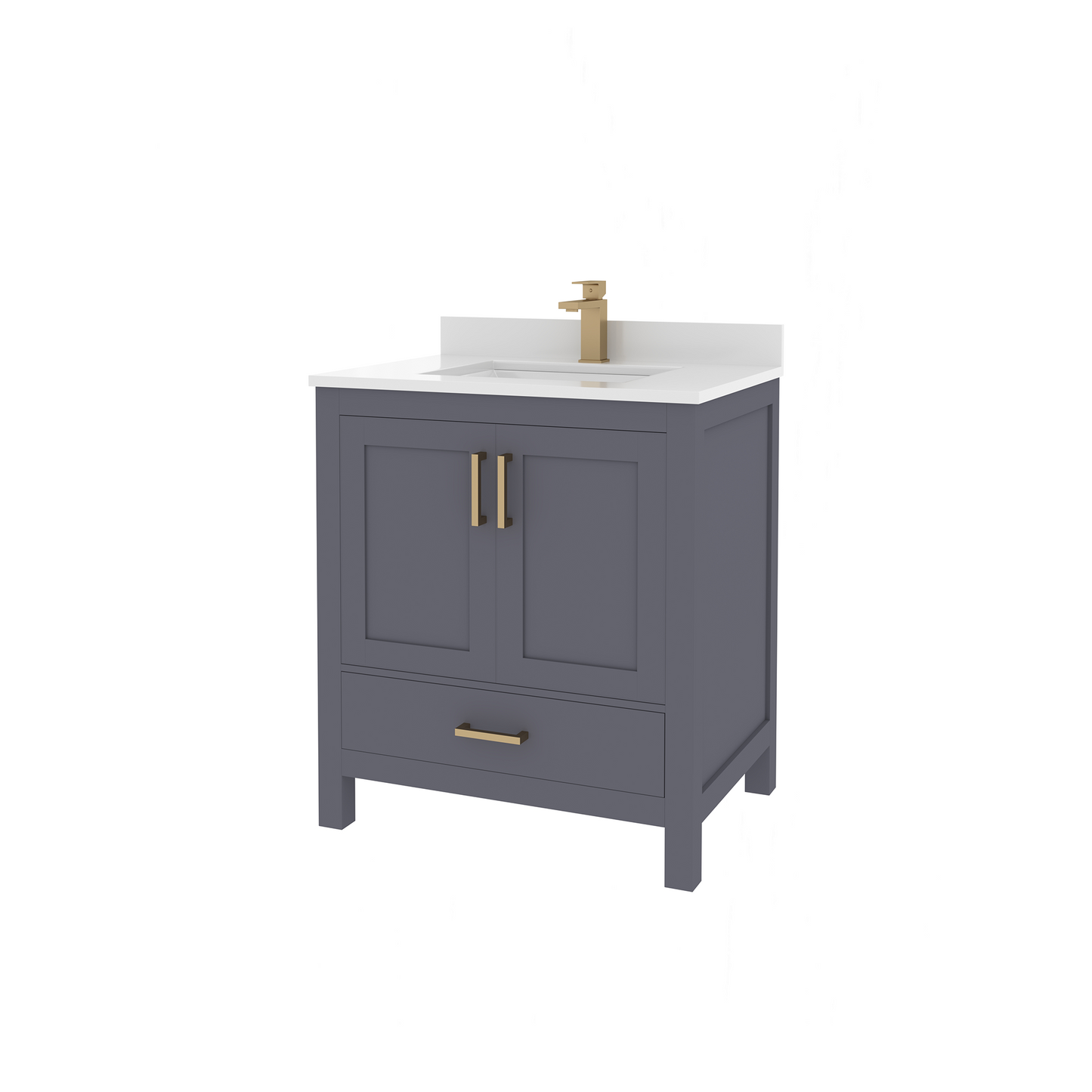 Rooh 30 Inch Solid Wood Bathroom Vanity with Undermount single Rectangle sink & White Quartz countertop 0.75 inch edge in white