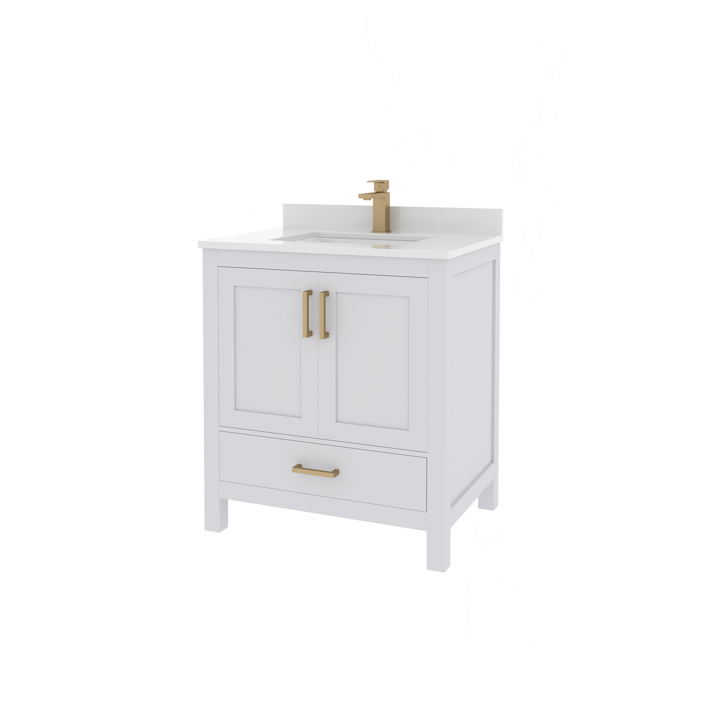 Rooh 30 Inch Solid Wood Bathroom Vanity with Undermount single Rectangle sink & White Quartz countertop 0.75 inch edge in white