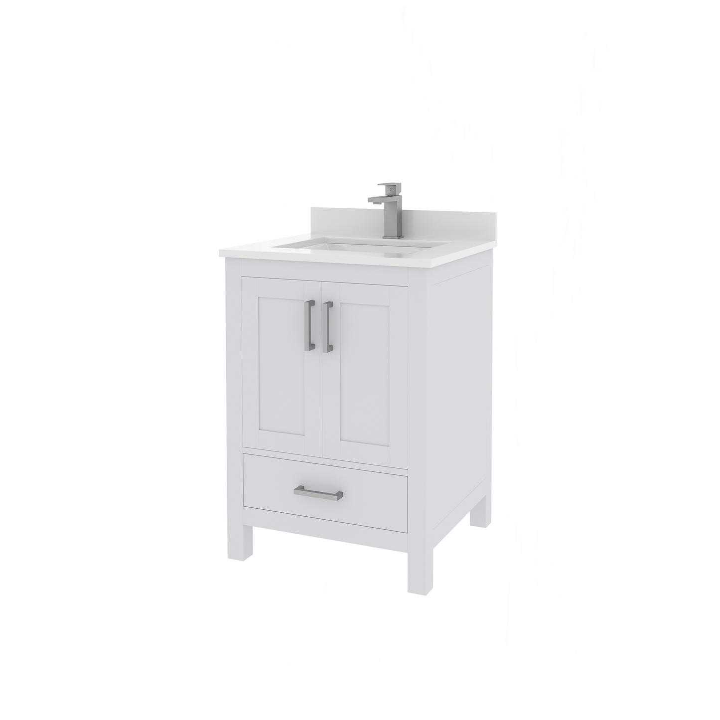 Rooh 24 Inch Solid Wood Bathroom Vanity with Undermount single Rectangle sink & White Quartz countertop 0.75 inch edge in white