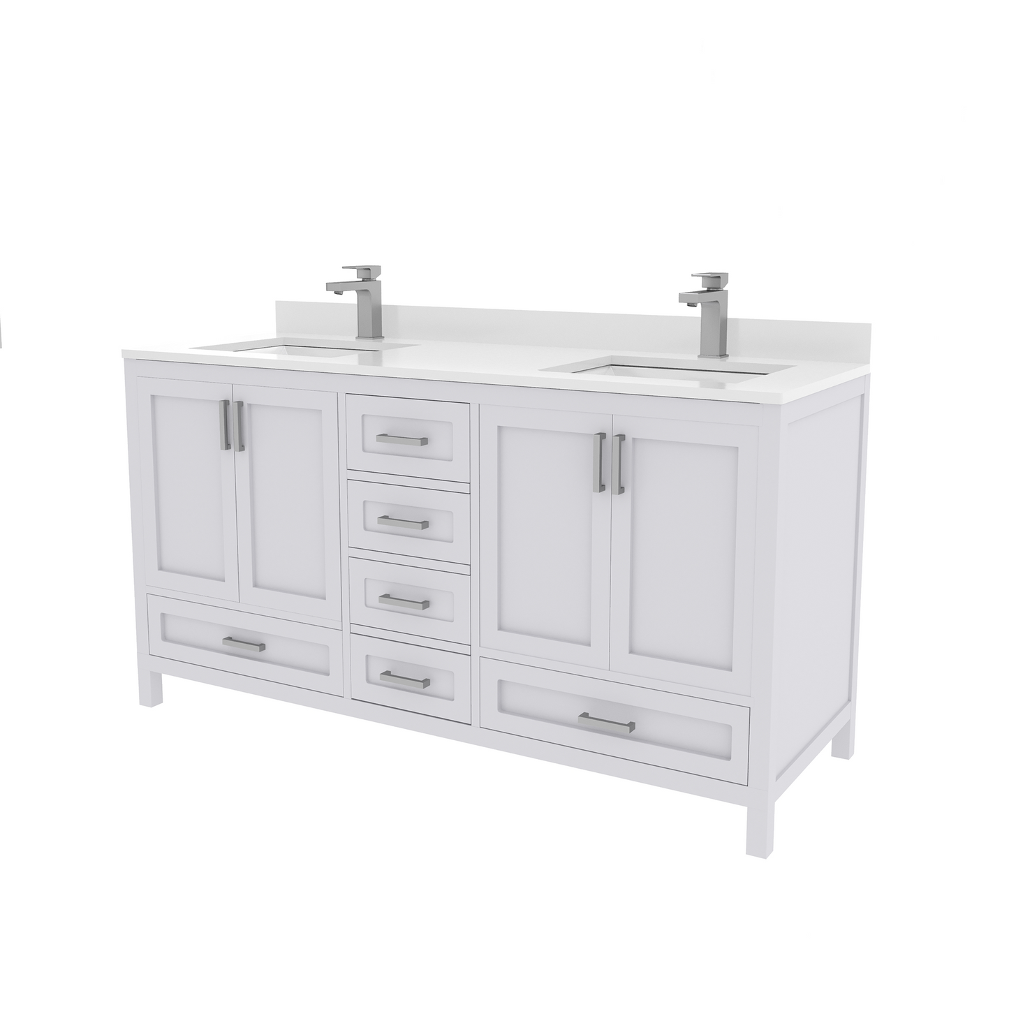 Rooh 60 Inch Solid Wood Bathroom Vanity with Undermount double Rectangle sinks & White Quartz countertop 0.75 inch edge in white