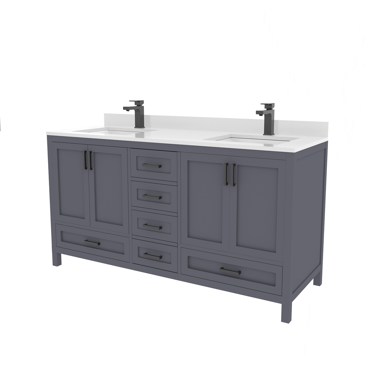 Rooh 60 Inch Solid Wood Bathroom Vanity with Undermount double Rectangle sinks & White Quartz countertop 0.75 inch edge in white