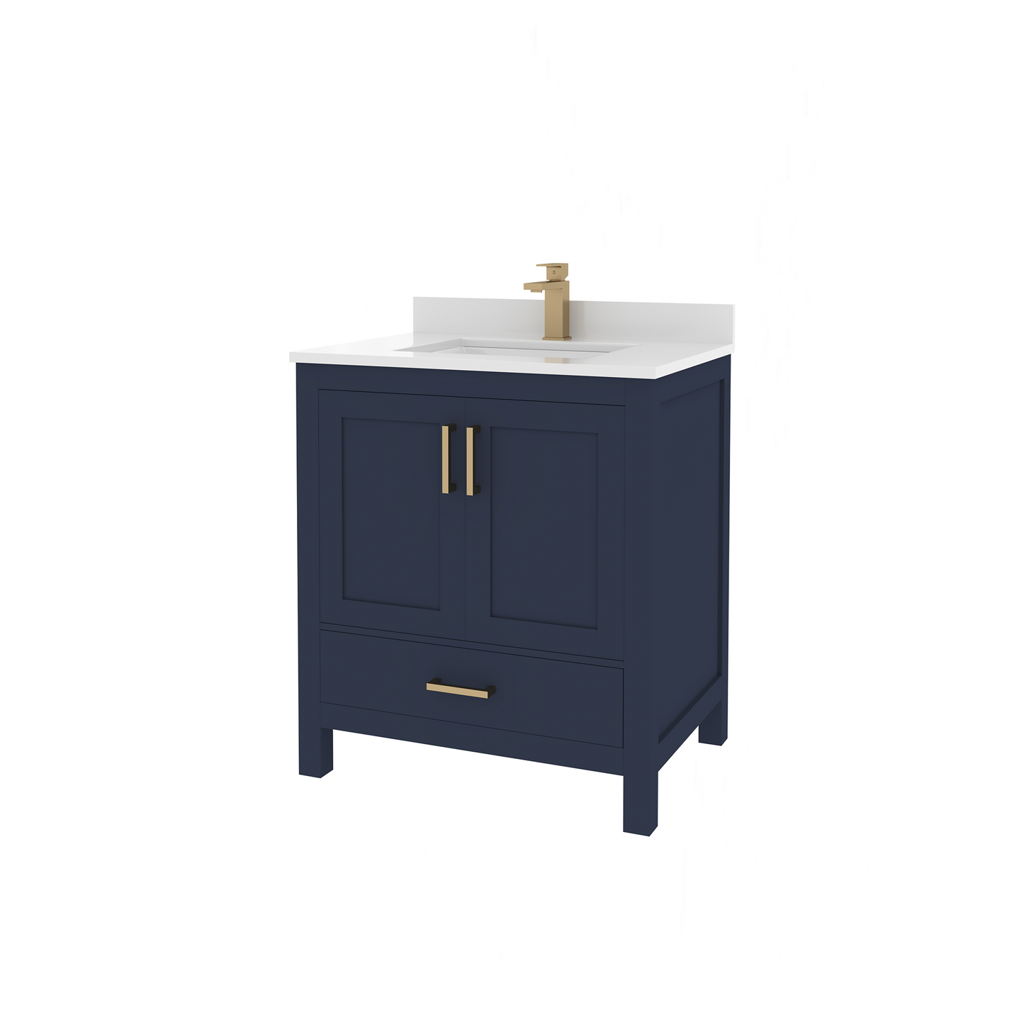 Rooh 30 Inch Solid Wood Bathroom Vanity with Undermount single Rectangle sink & White Quartz countertop 0.75 inch edge in white