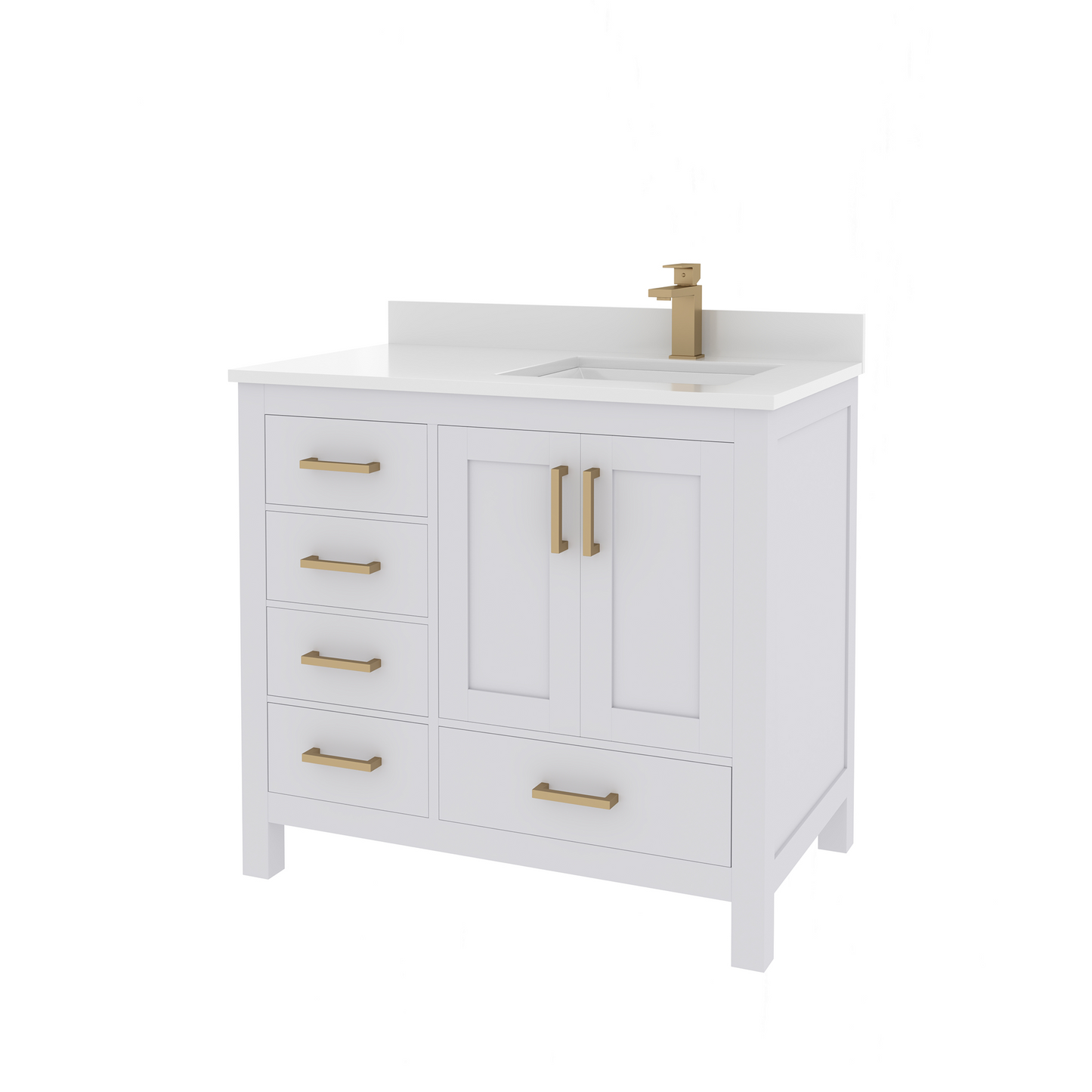Rooh 36 Inch Right Solid Wood Single Bathroom Vanity with Quartz Countertop