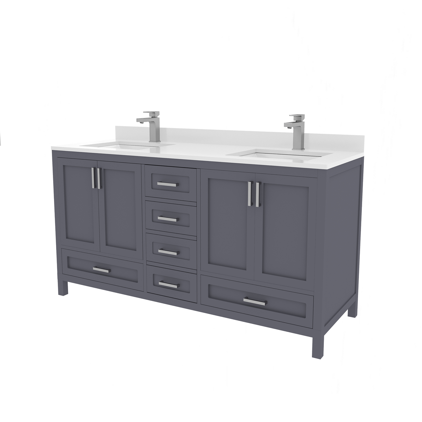 Rooh 60 Inch Solid Wood Bathroom Vanity with Undermount double Rectangle sinks & White Quartz countertop 0.75 inch edge in white