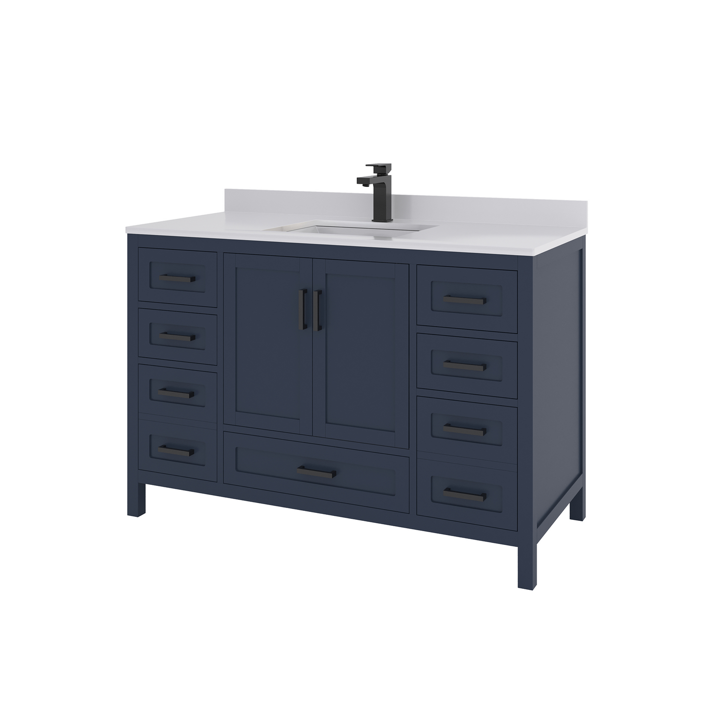 Rooh 48 Inch Solid Wood Bathroom Vanity with Undermount single Rectangle sink & White Quartz countertop 0.75 inch edge in white