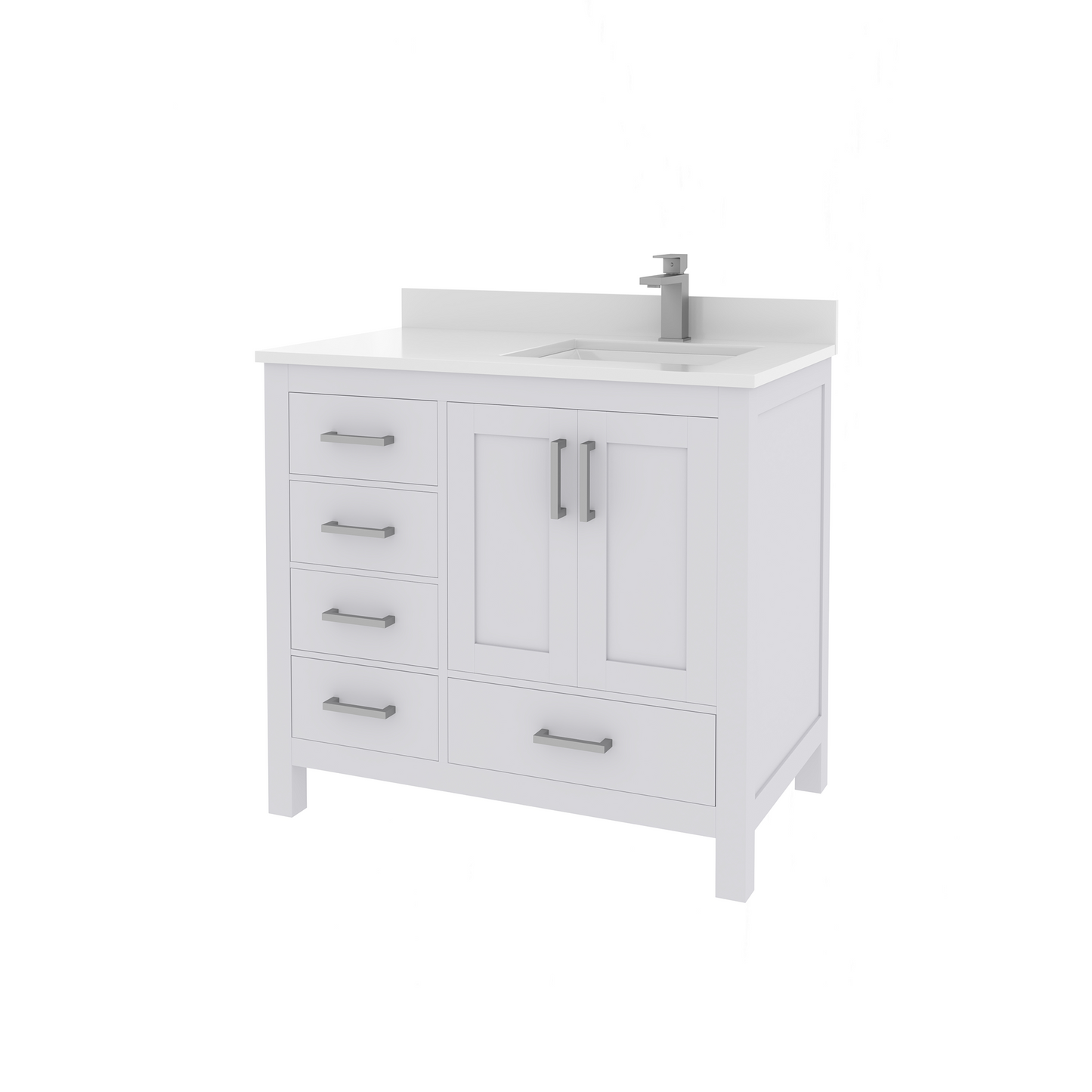 Rooh 36 Inch Right Solid Wood Single Bathroom Vanity with Quartz Countertop