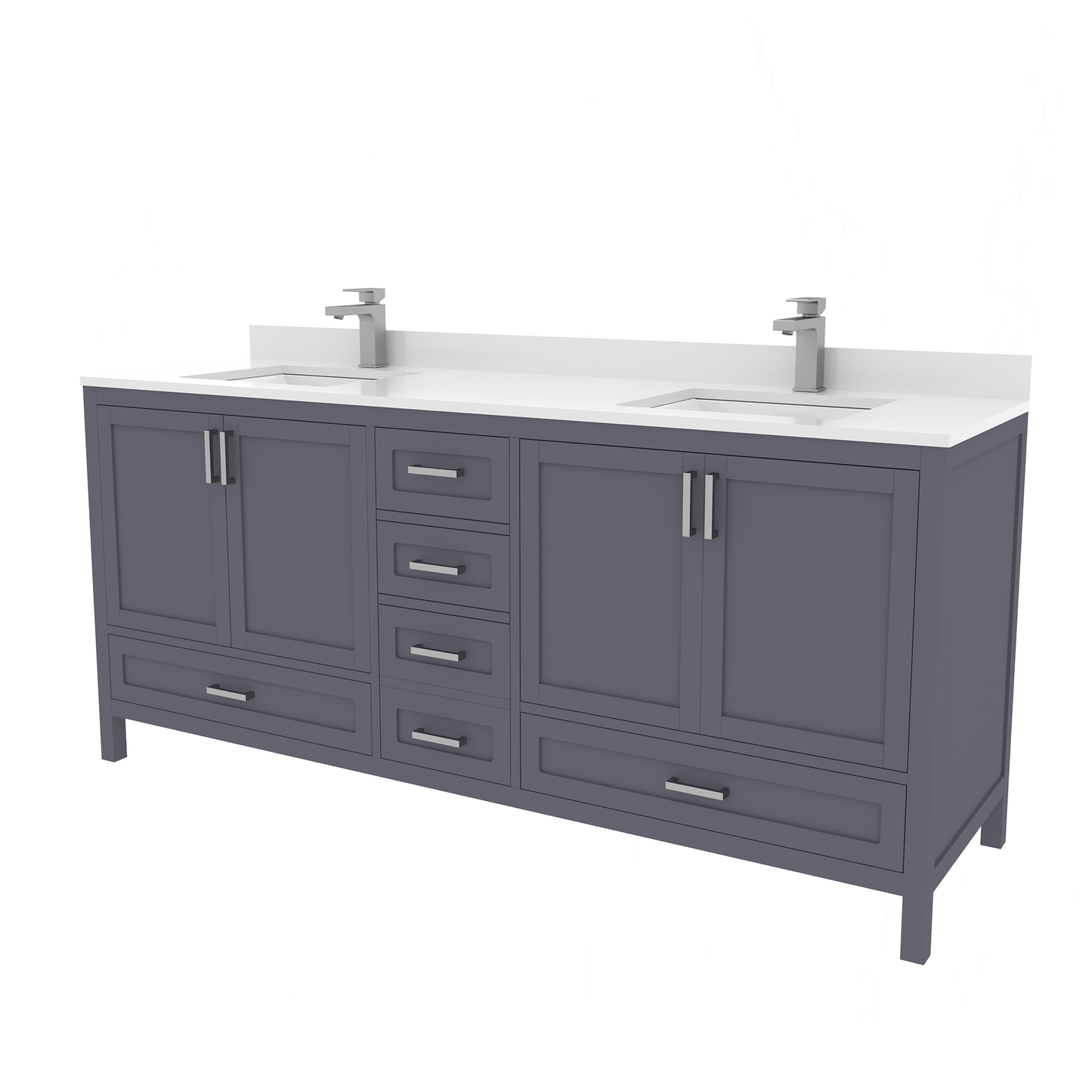 Rooh 72 Inch Solid Wood Bathroom Vanity with Undermount double Rectangle sinks & White Quartz countertop 0.75 inch edge in white