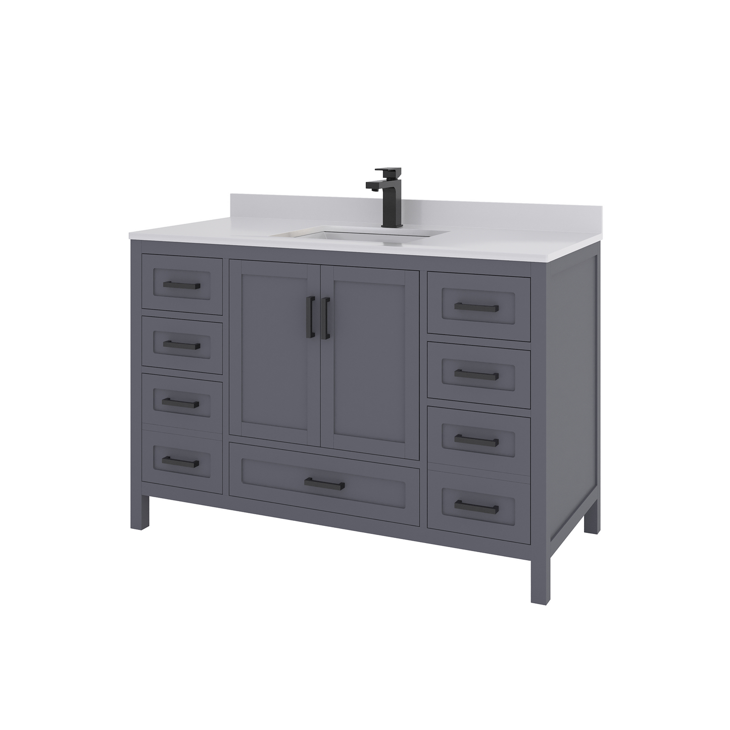 Rooh 48 Inch Solid Wood Bathroom Vanity with Undermount single Rectangle sink & White Quartz countertop 0.75 inch edge in white