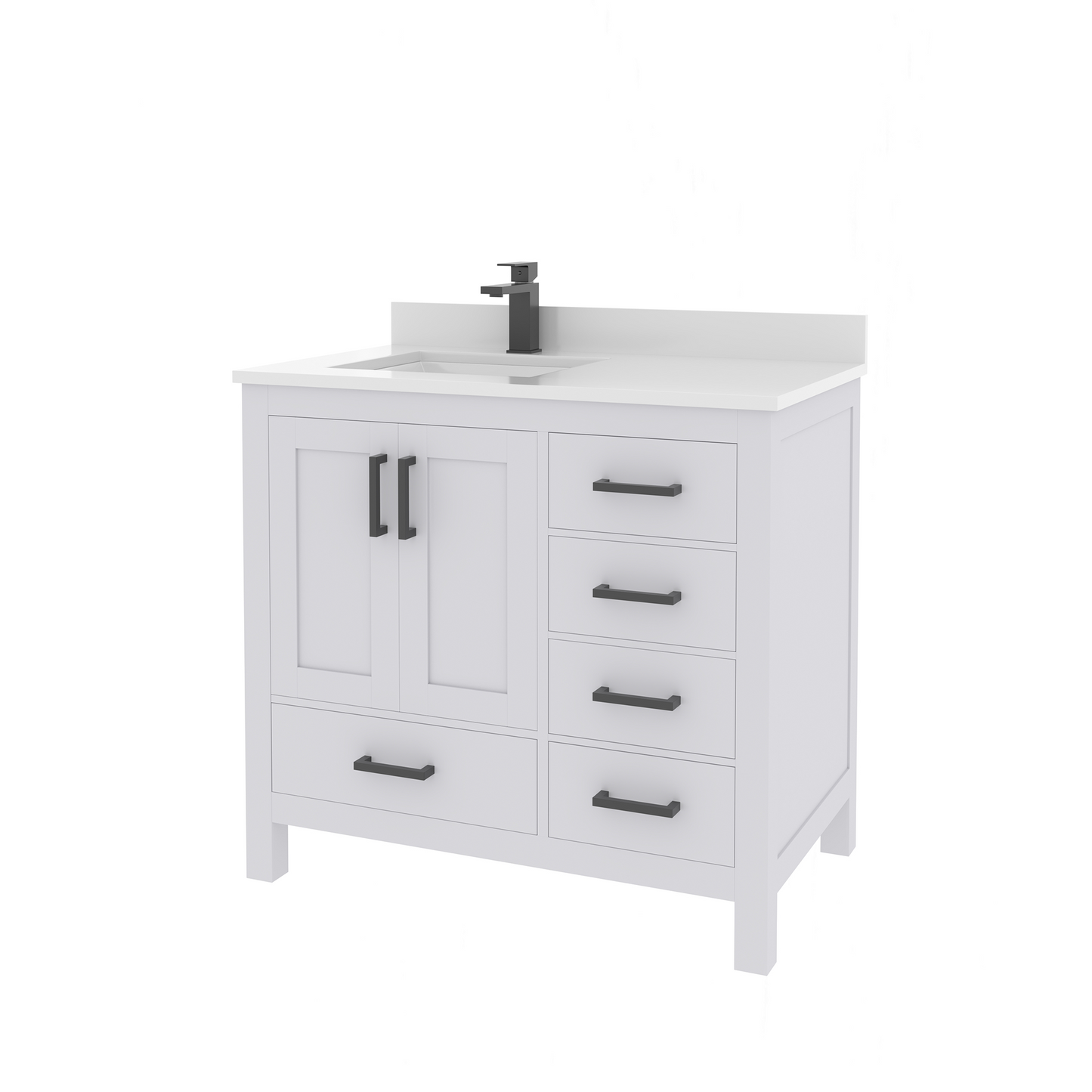 Rooh 36 Inch Left Solid Wood Single Bathroom Vanity with Undermount single Rectangle sink & White Quartz countertop 0.75 inch edge in white