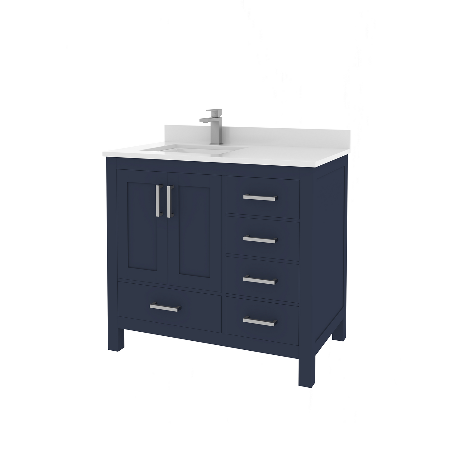 Rooh 36 Inch Left Solid Wood Single Bathroom Vanity with Undermount single Rectangle sink & White Quartz countertop 0.75 inch edge in white