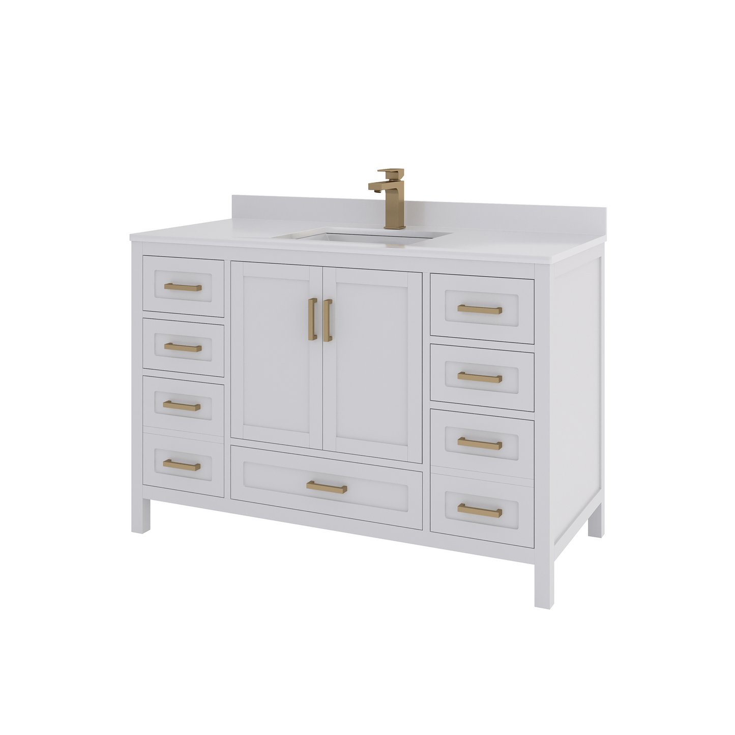 Rooh 48 Inch Solid Wood Bathroom Vanity with Undermount single Rectangle sink & White Quartz countertop 0.75 inch edge in white