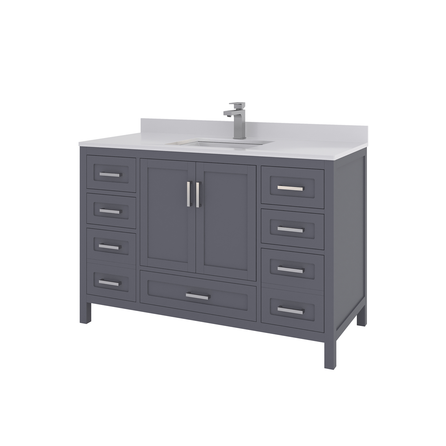 Rooh 48 Inch Solid Wood Bathroom Vanity with Undermount single Rectangle sink & White Quartz countertop 0.75 inch edge in white