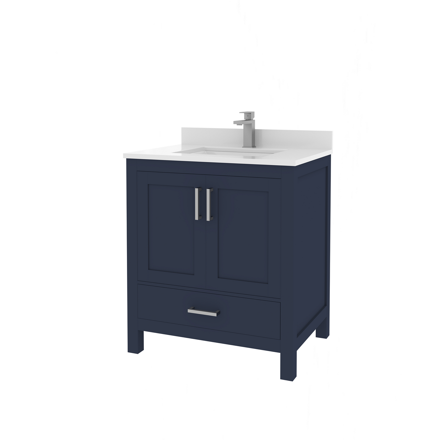 Rooh 30 Inch Solid Wood Bathroom Vanity with Undermount single Rectangle sink & White Quartz countertop 0.75 inch edge in white