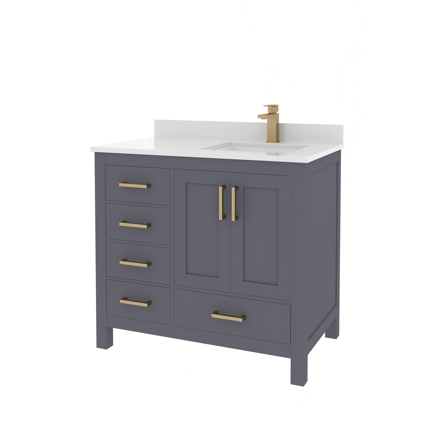 Rooh 36 Inch Right Solid Wood Single Bathroom Vanity with Quartz Countertop