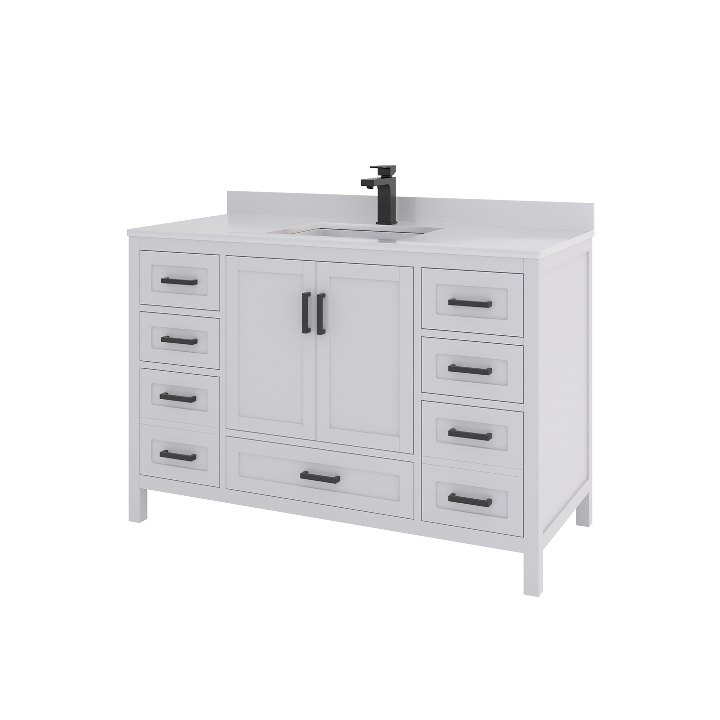 Rooh 48 Inch Solid Wood Bathroom Vanity with Undermount single Rectangle sink & White Quartz countertop 0.75 inch edge in white