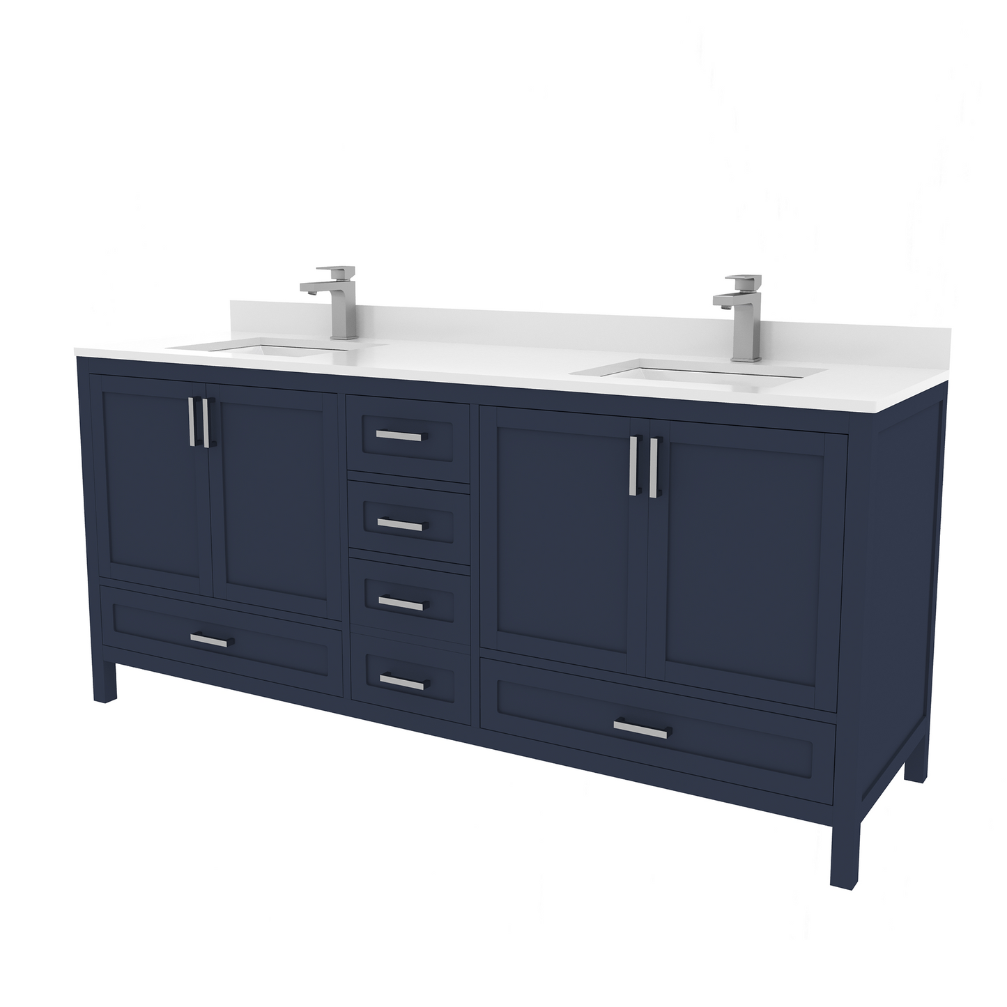 Rooh 72 Inch Solid Wood Bathroom Vanity with Undermount double Rectangle sinks & White Quartz countertop 0.75 inch edge in white