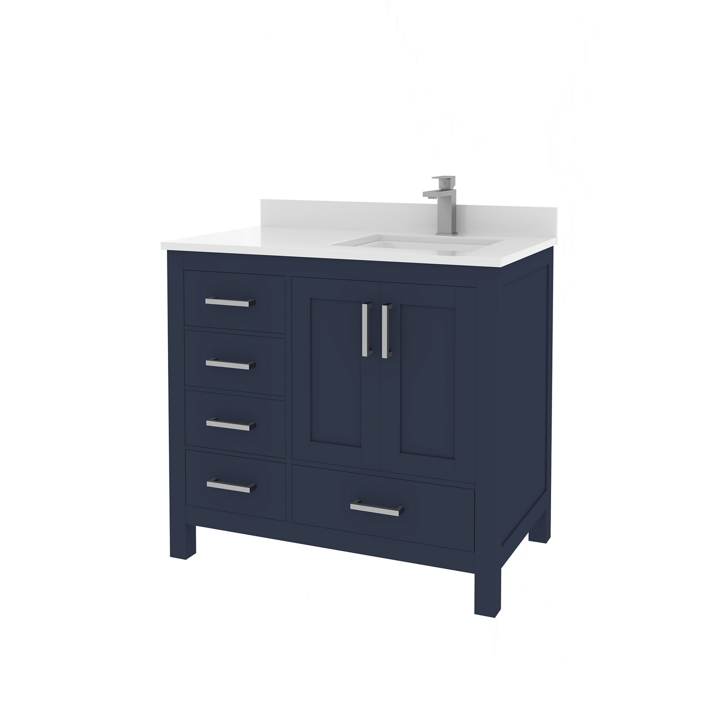 Rooh 36 Inch Right Solid Wood Single Bathroom Vanity with Quartz Countertop