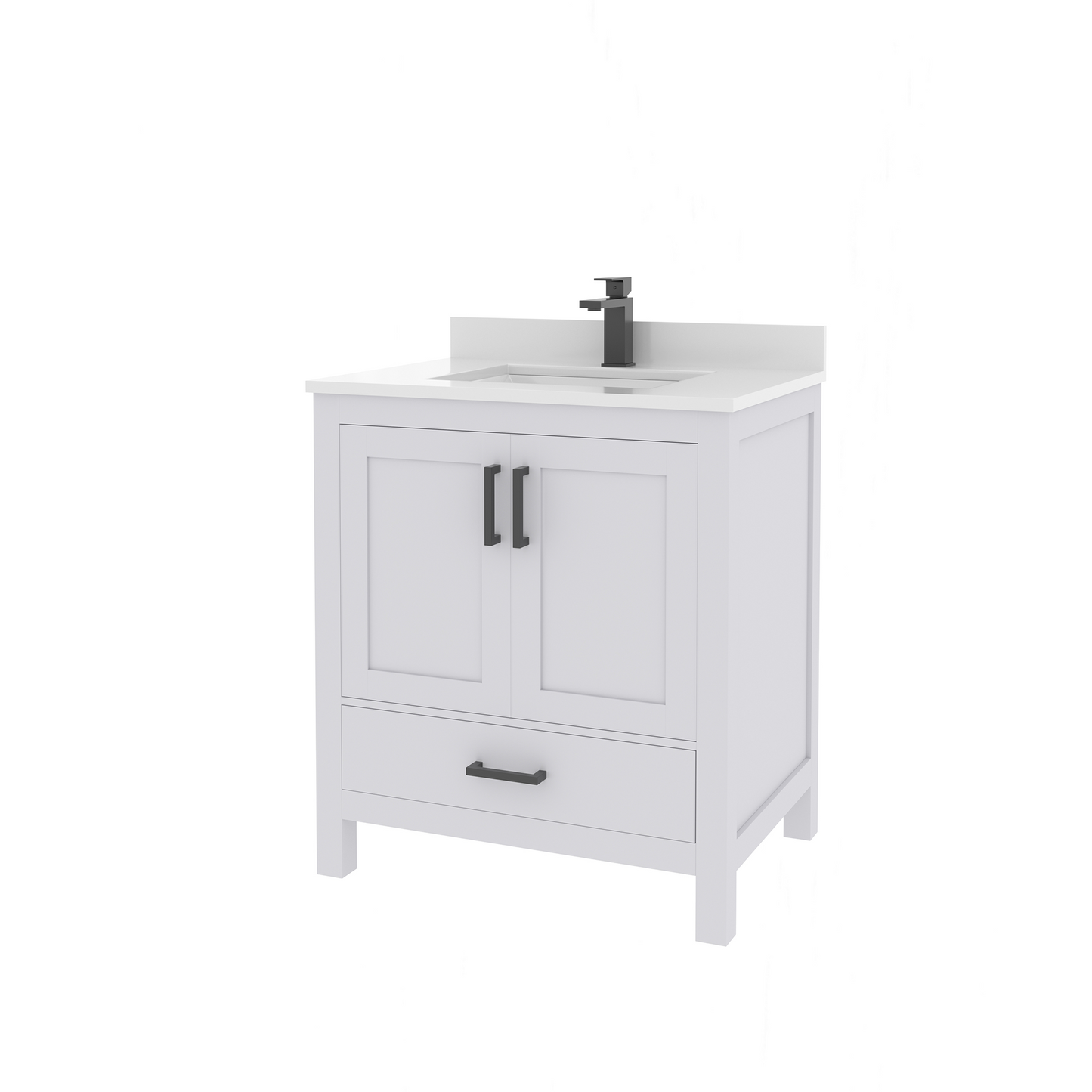 Rooh 30 Inch Solid Wood Bathroom Vanity with Undermount single Rectangle sink & White Quartz countertop 0.75 inch edge in white