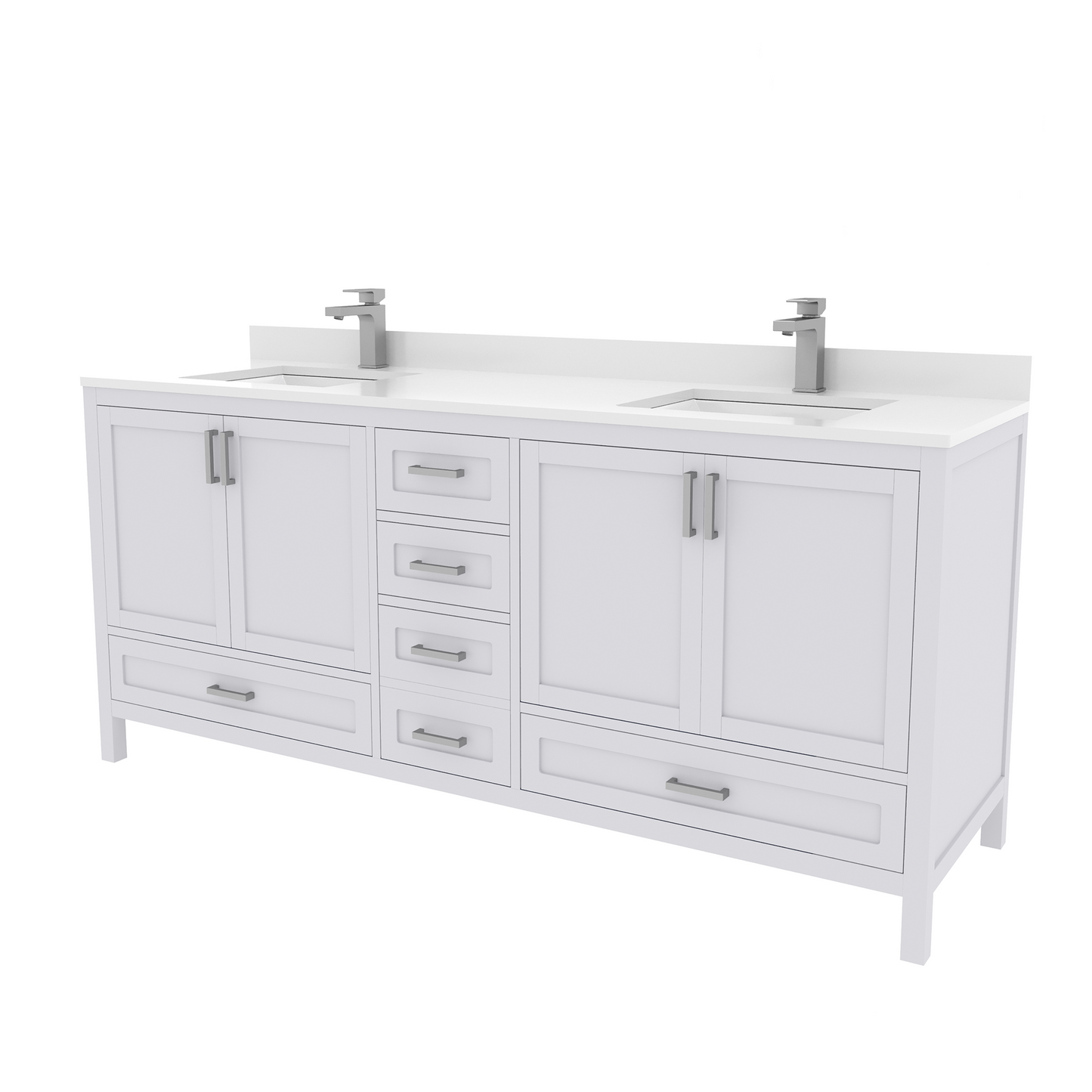 Rooh 72 Inch Solid Wood Bathroom Vanity with Undermount double Rectangle sinks & White Quartz countertop 0.75 inch edge in white