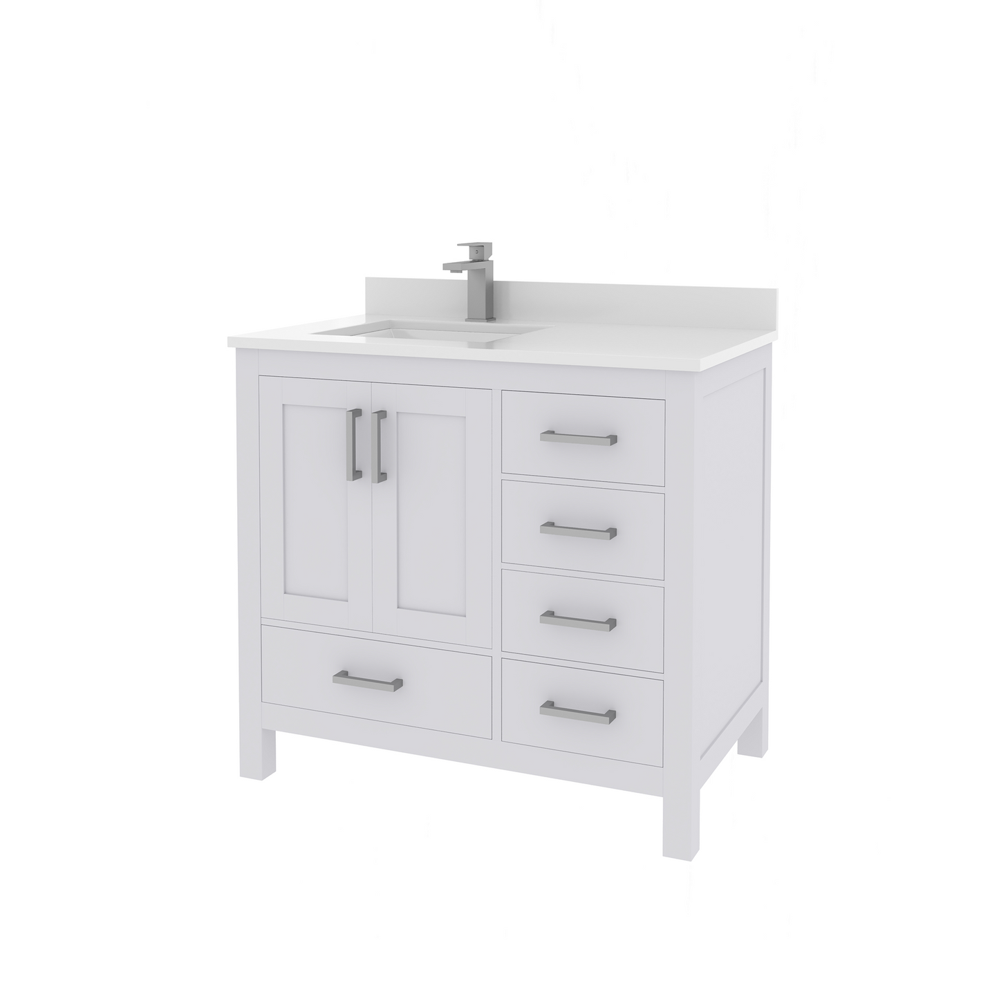 Rooh 36 Inch Left Solid Wood Single Bathroom Vanity with Undermount single Rectangle sink & White Quartz countertop 0.75 inch edge in white