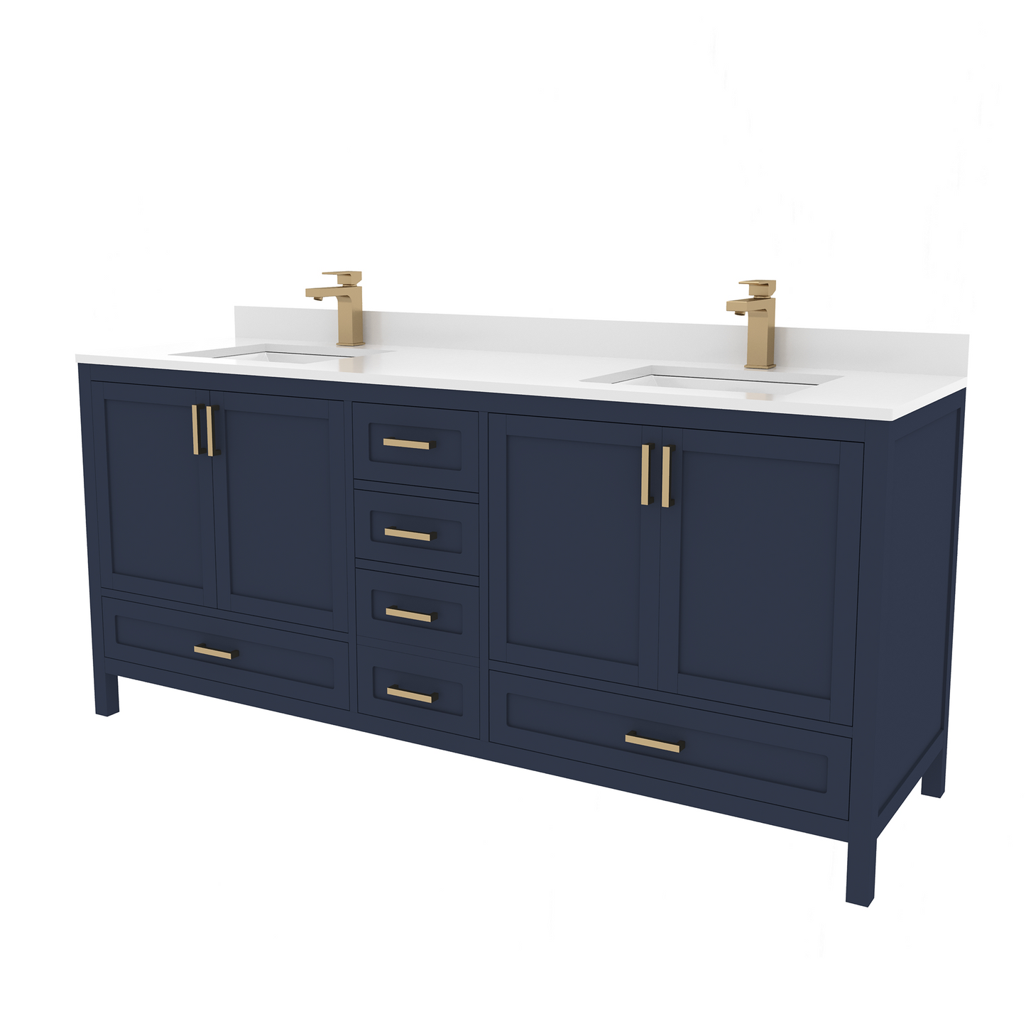 Rooh 72 Inch Solid Wood Bathroom Vanity with Undermount double Rectangle sinks & White Quartz countertop 0.75 inch edge in white