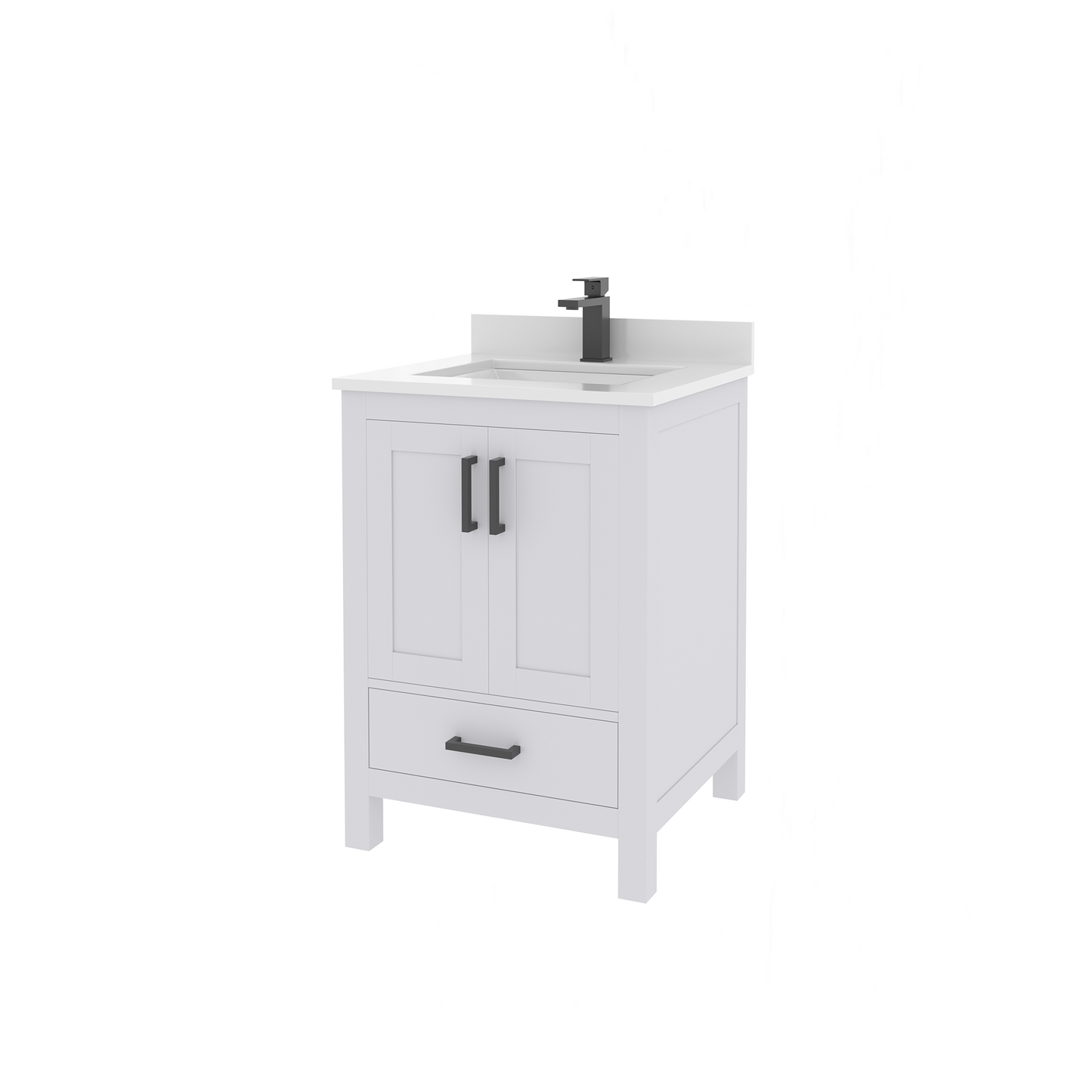 Rooh 24 Inch Solid Wood Bathroom Vanity with Undermount single Rectangle sink & White Quartz countertop 0.75 inch edge in white