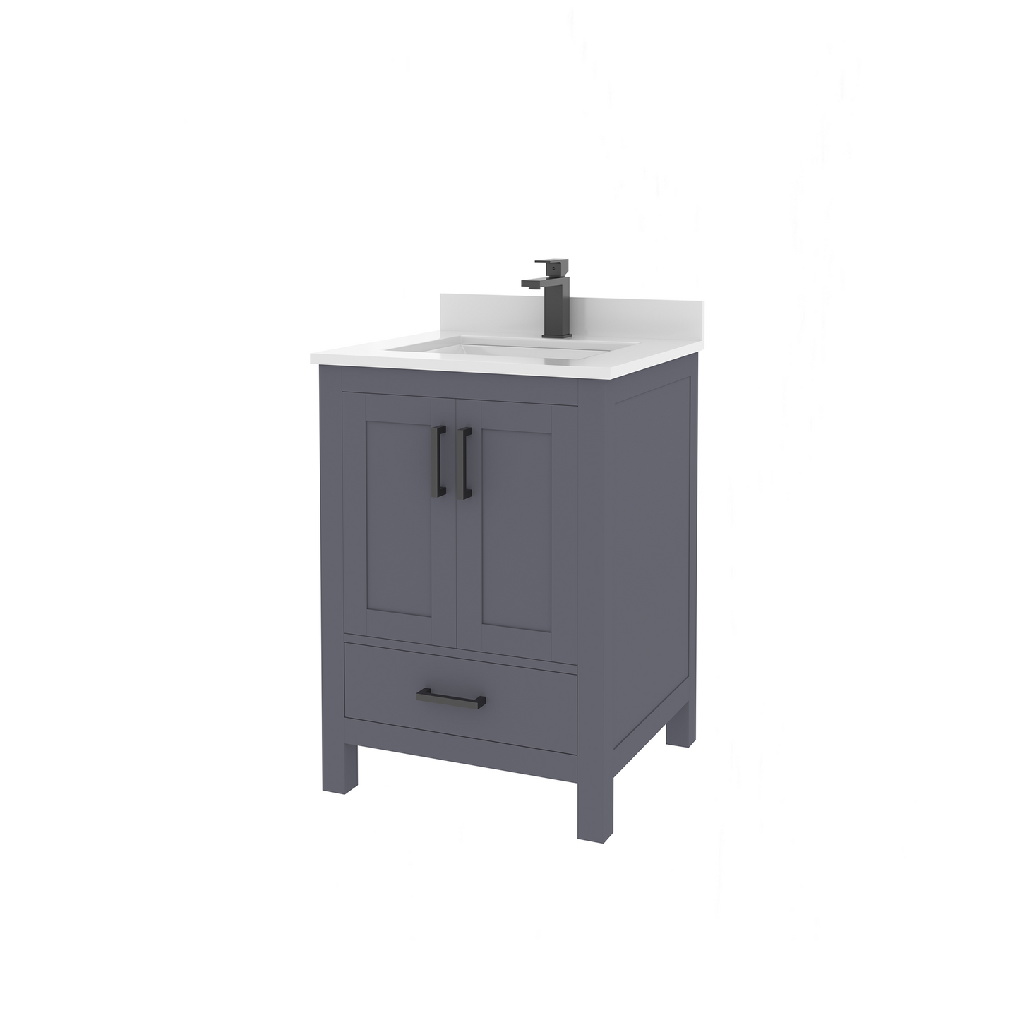 Rooh 24 Inch Solid Wood Bathroom Vanity with Undermount single Rectangle sink & White Quartz countertop 0.75 inch edge in white